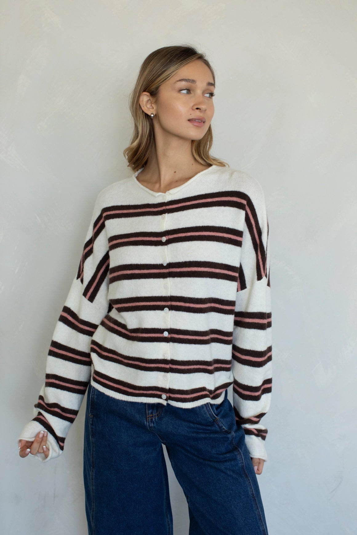 Piper Cardigan - Ivory Varsity Stripe