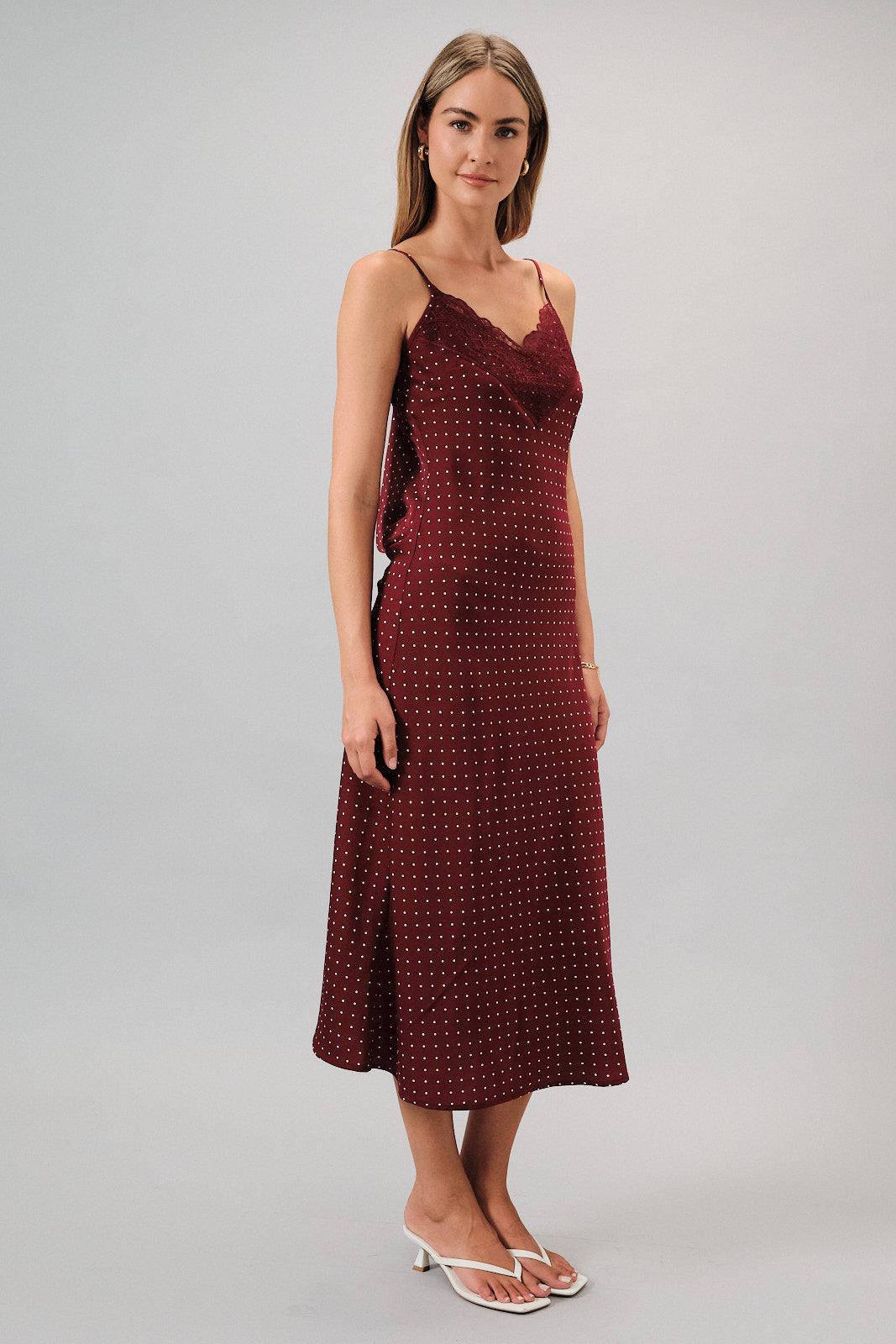 Polka Dot Midi Dress - Wine