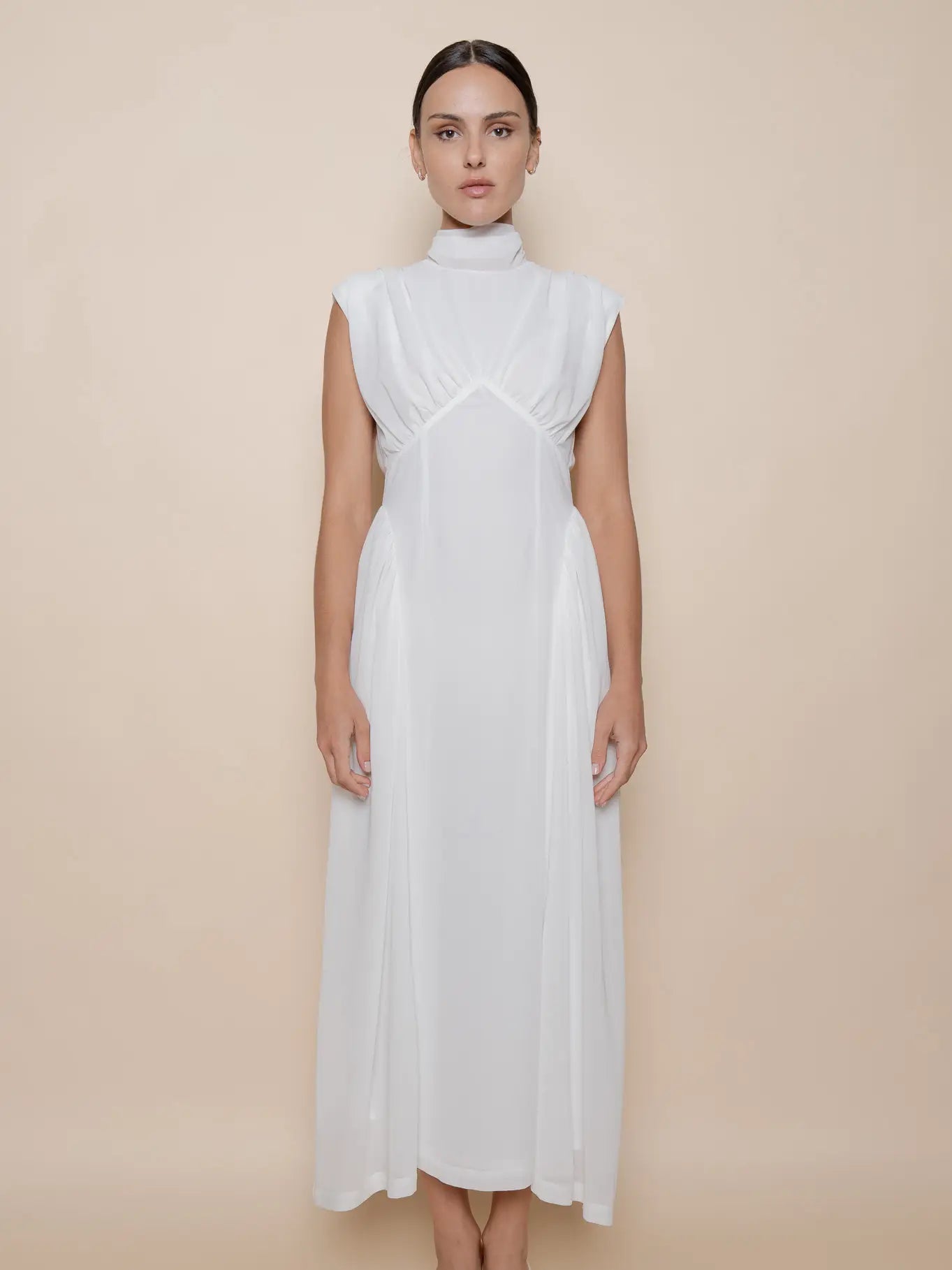 Mock Neck Open Back Maxi Dress - White