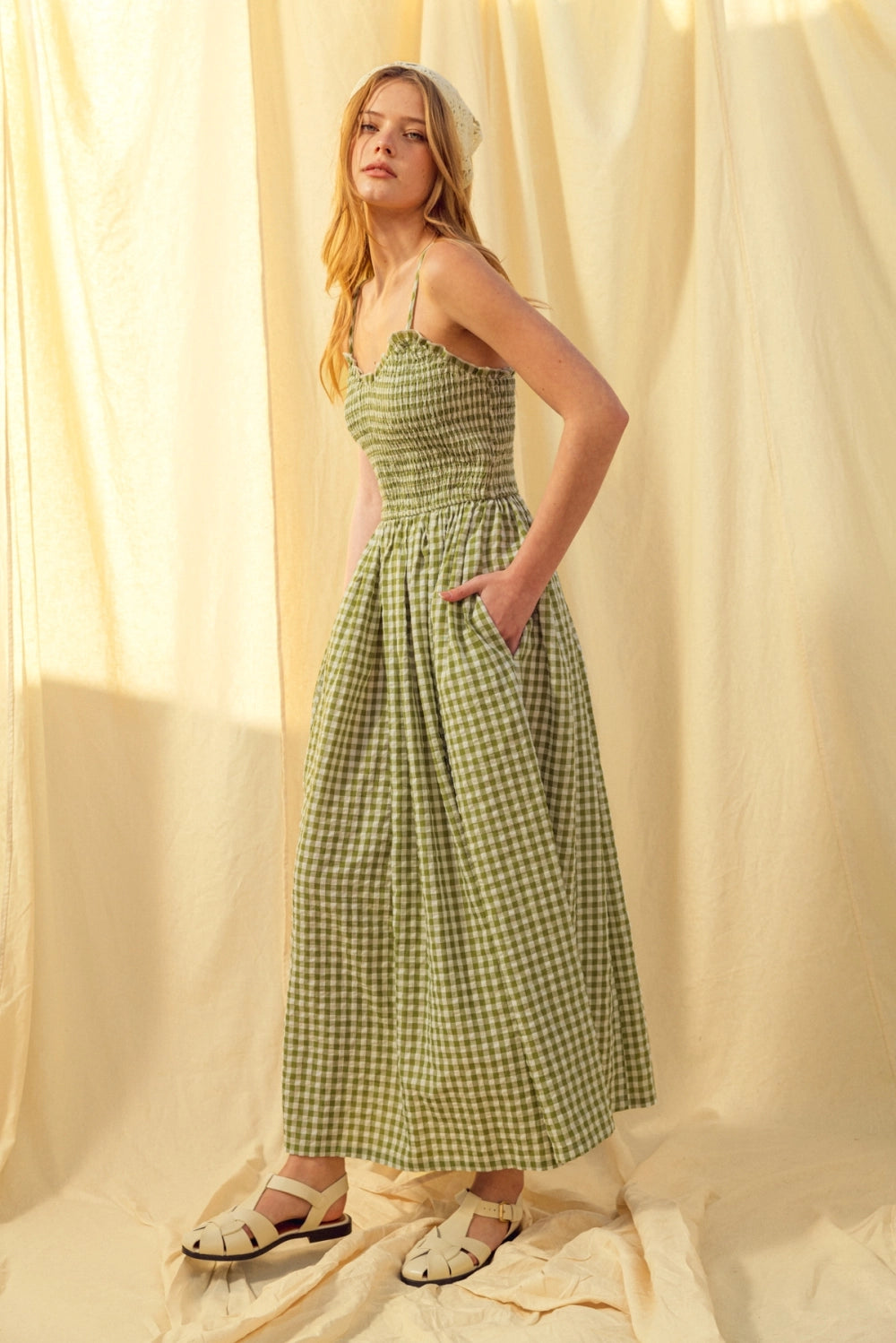 Betsy Gingham Print Maxi Dress - Green