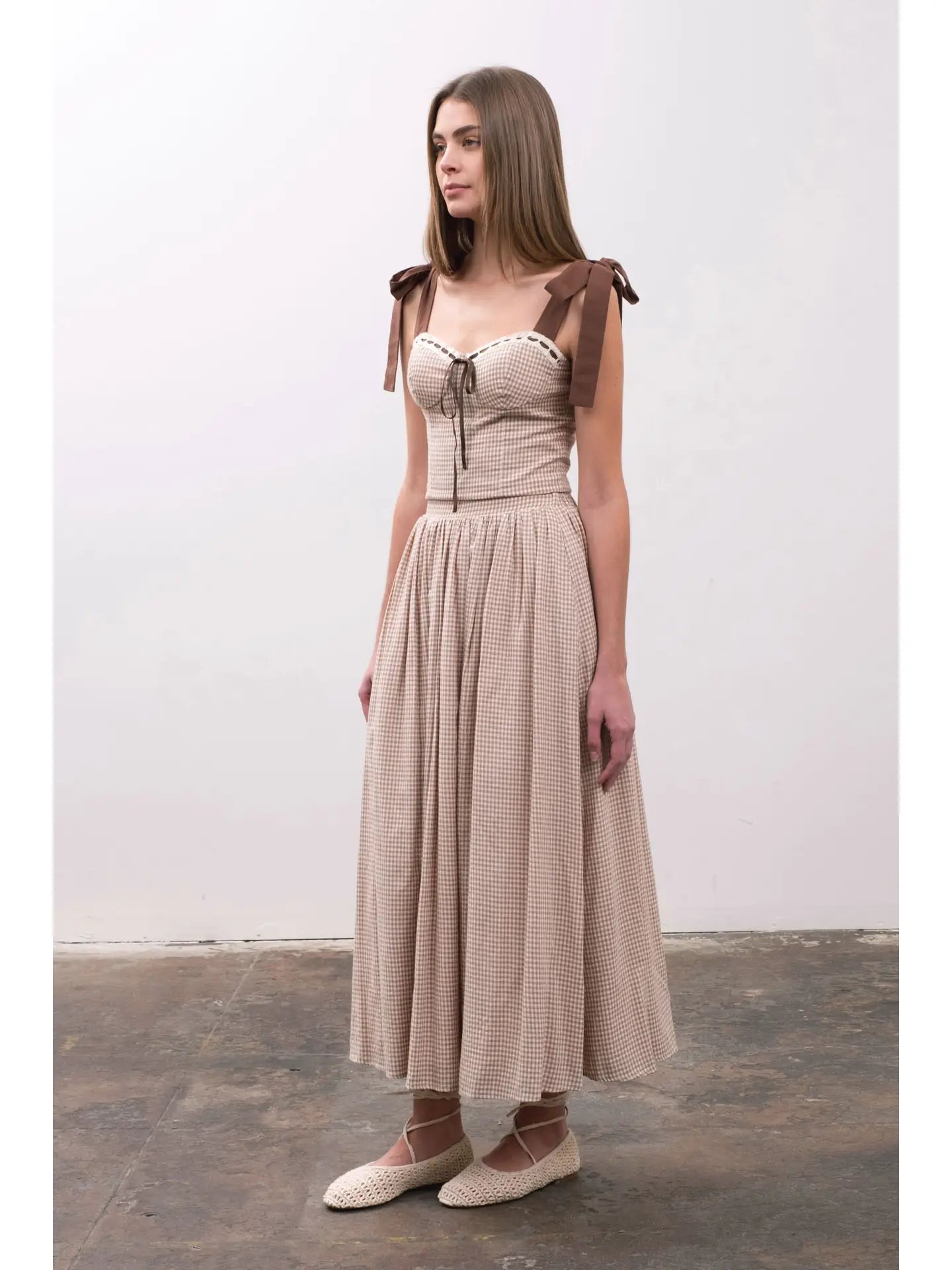 Plaid Tie Shoulder Crop Top