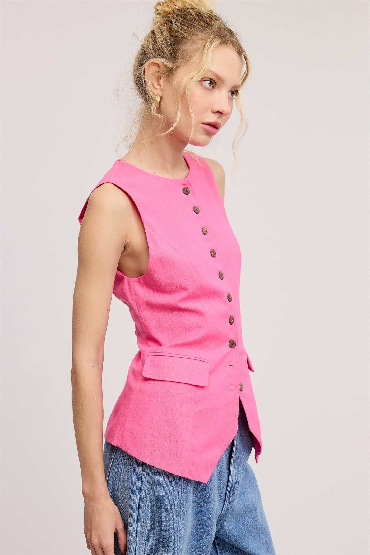 Tailored Long Line Vest - Pink