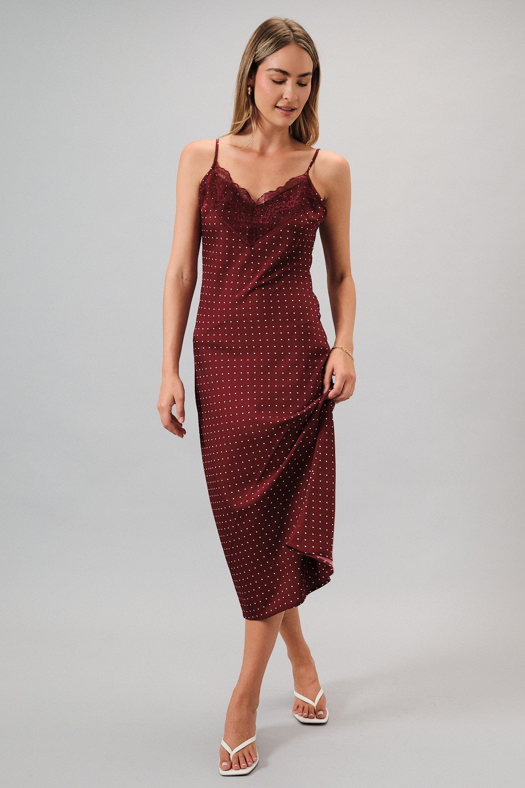 Polka Dot Midi Dress - Wine