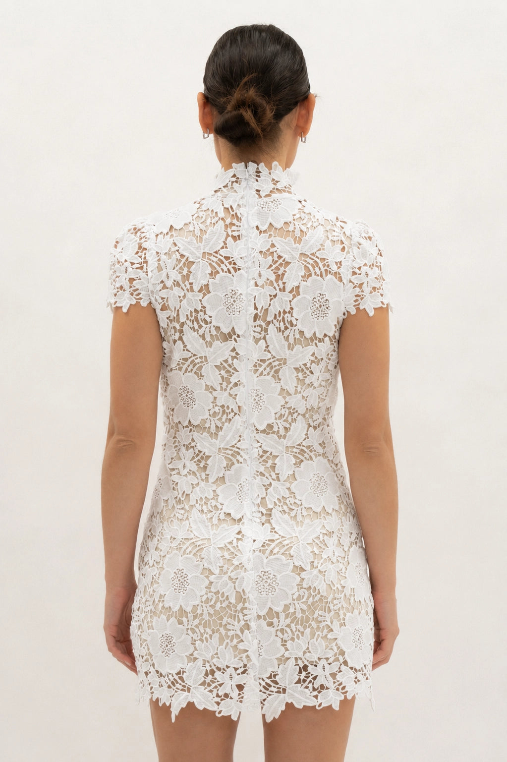Cap Sleeve Lace Mini Dress - White