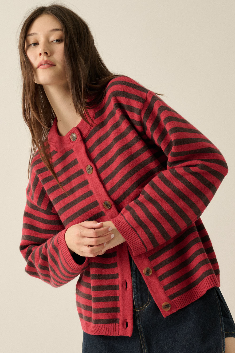 Carrie Striped Cardigan - Red