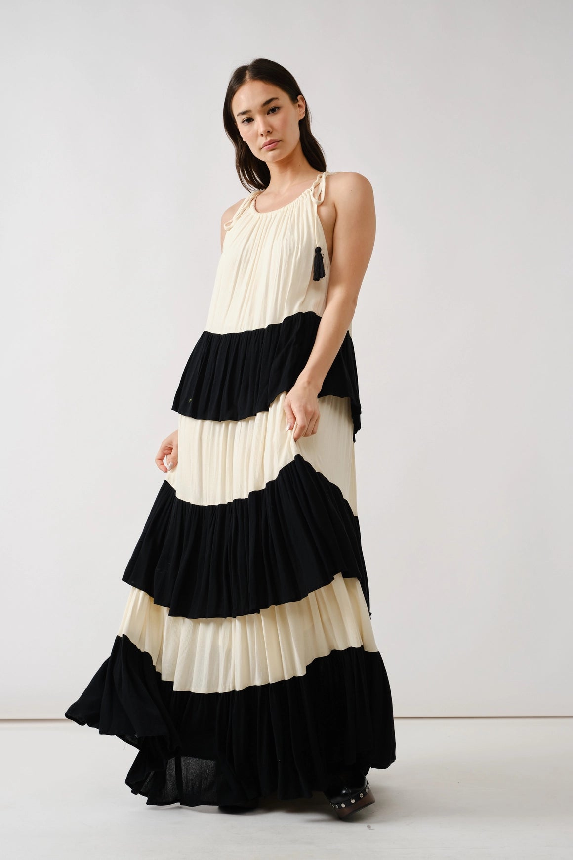 pleated color block maxi dress Evening Formal One-Shoulder Dress Pleated Color-block Maxi Dress chiclody