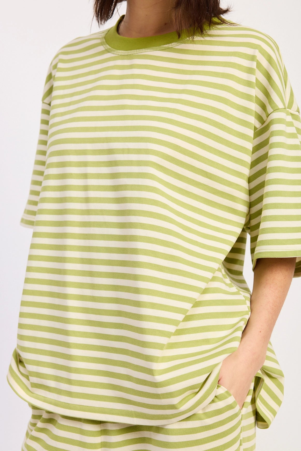 Stripe Oversized Basic Tee - Lime Stripe