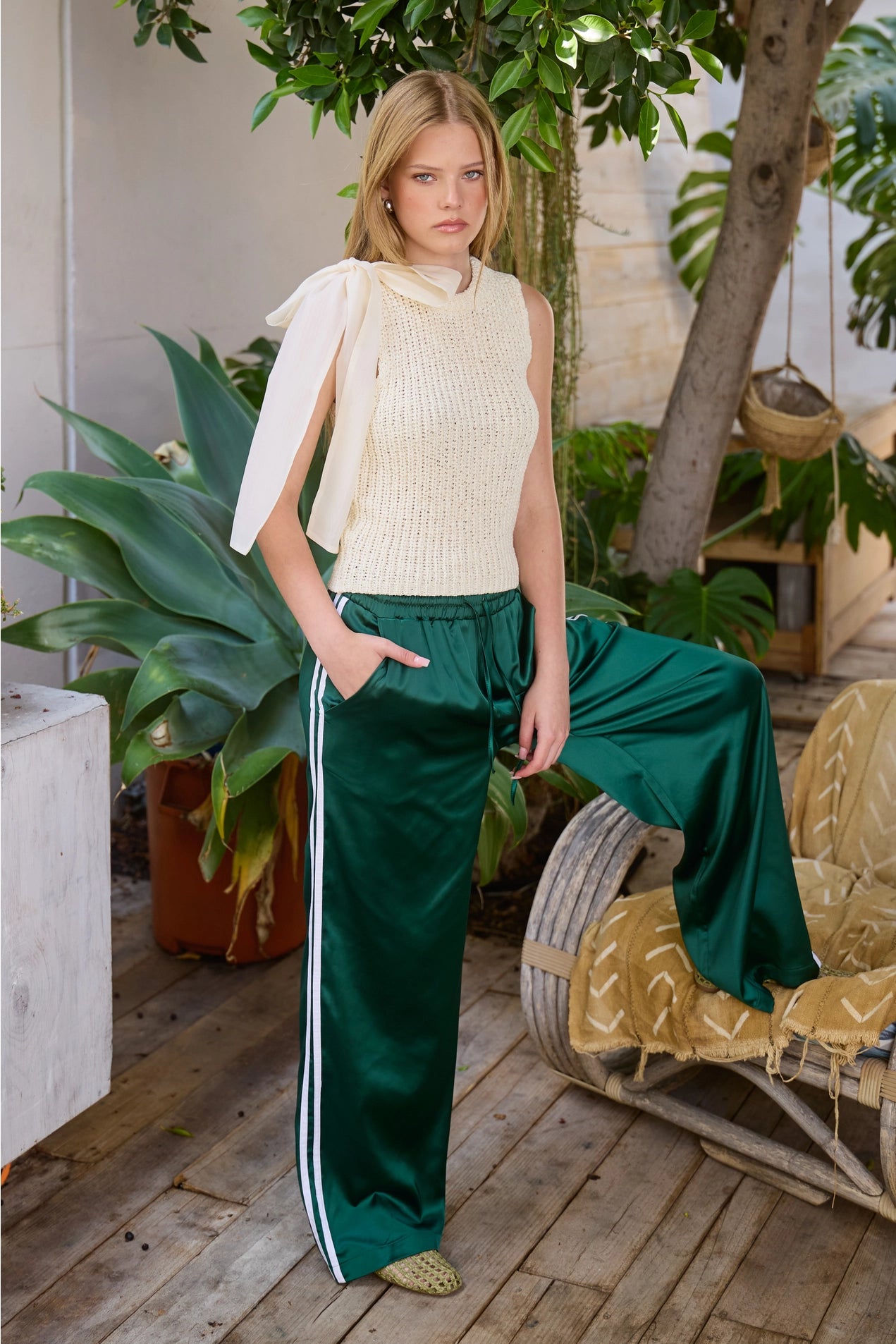 Satin Track Pants - Hunter Green