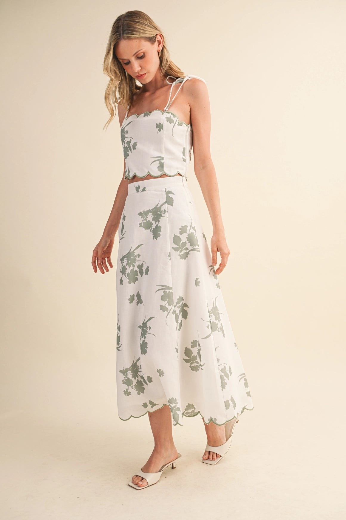Scalloped Skirt Set - Floral Sage