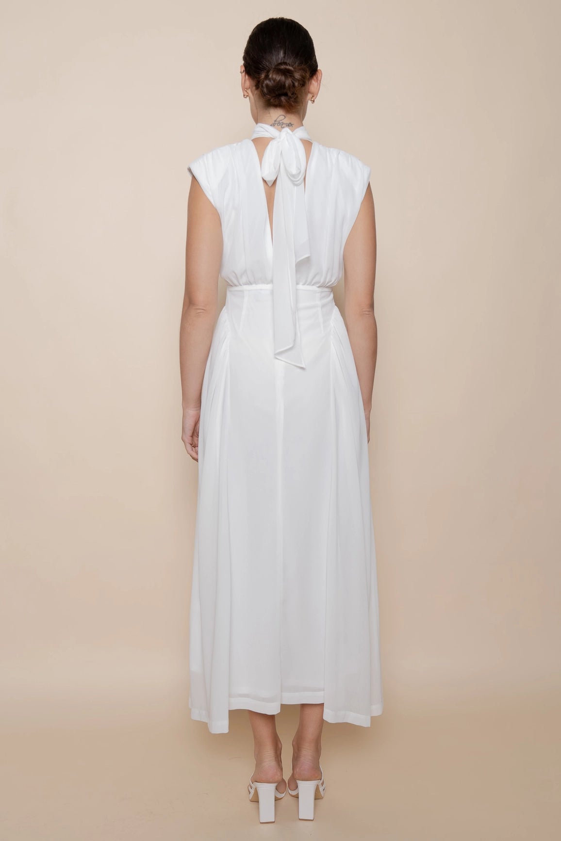 Mock Neck Open Back Maxi Dress - White
