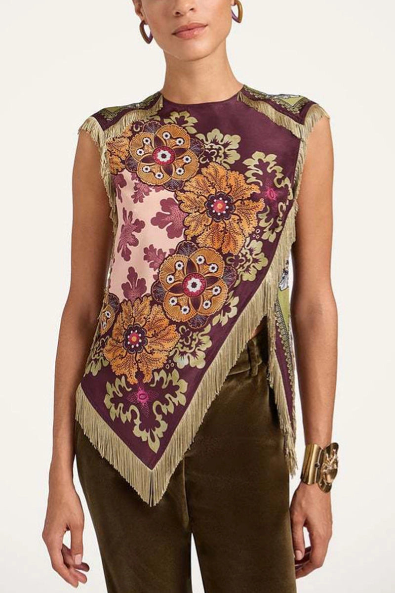 Asymmetrical Fringe Top - Wine