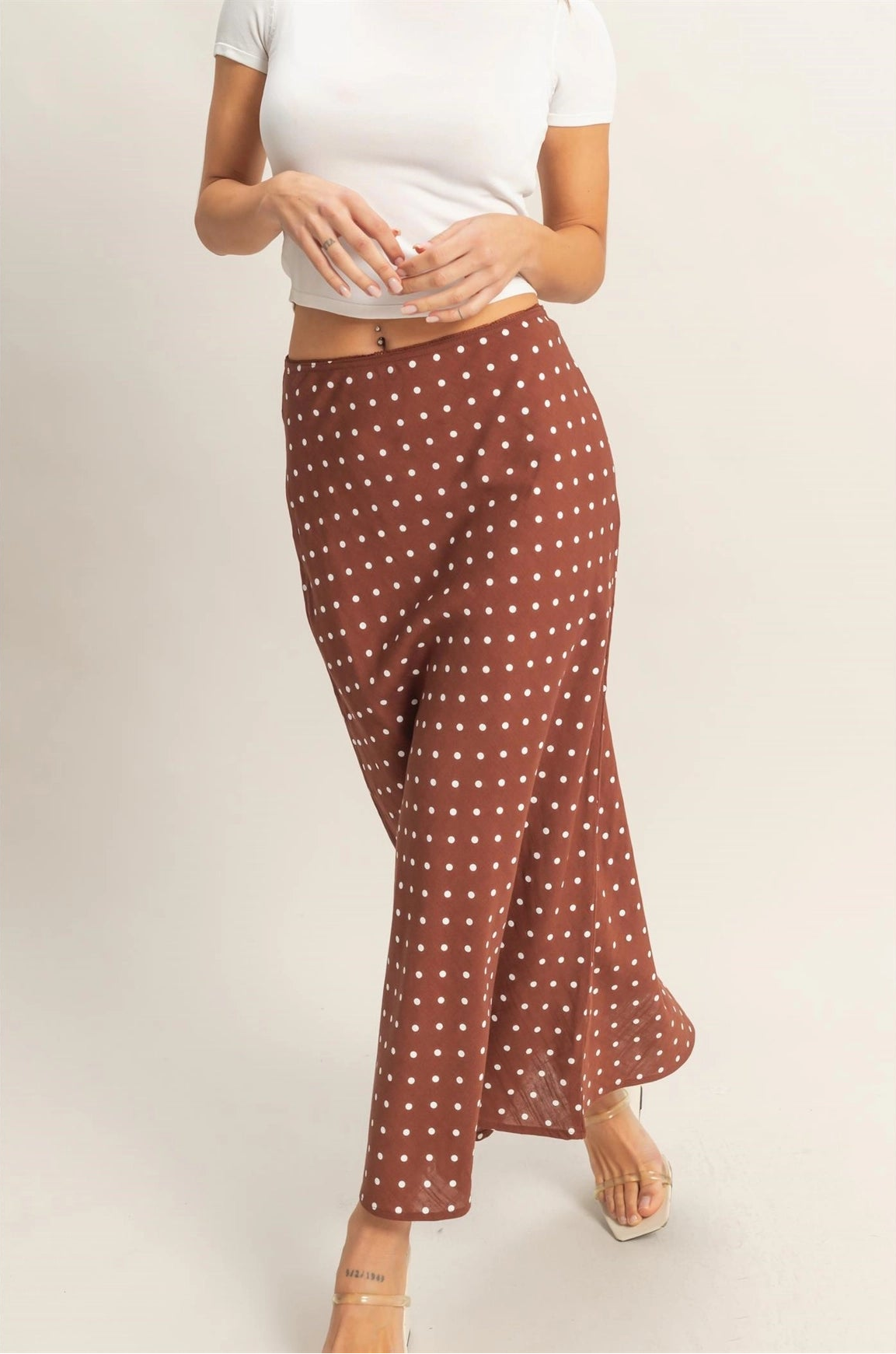 Polka Dot A-line Maxi Skirt - Brown