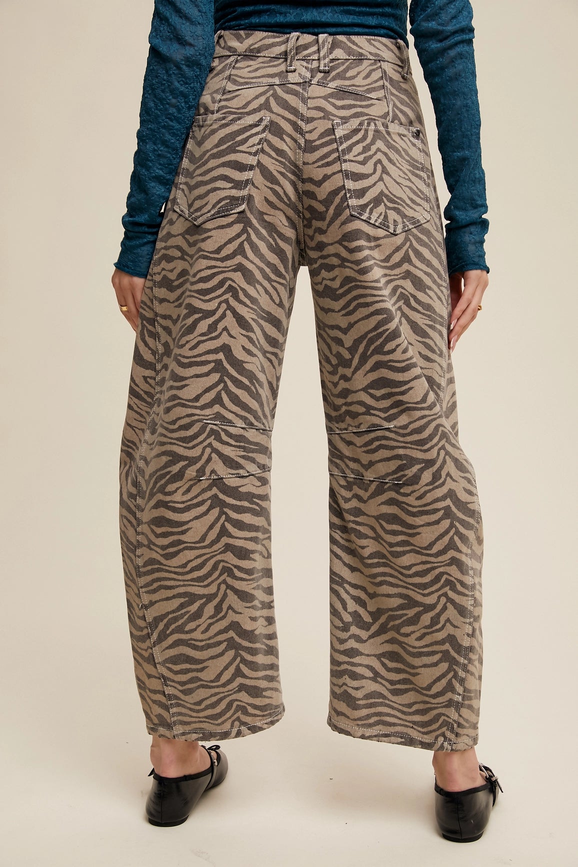 Zebra Print Barrel Jeans