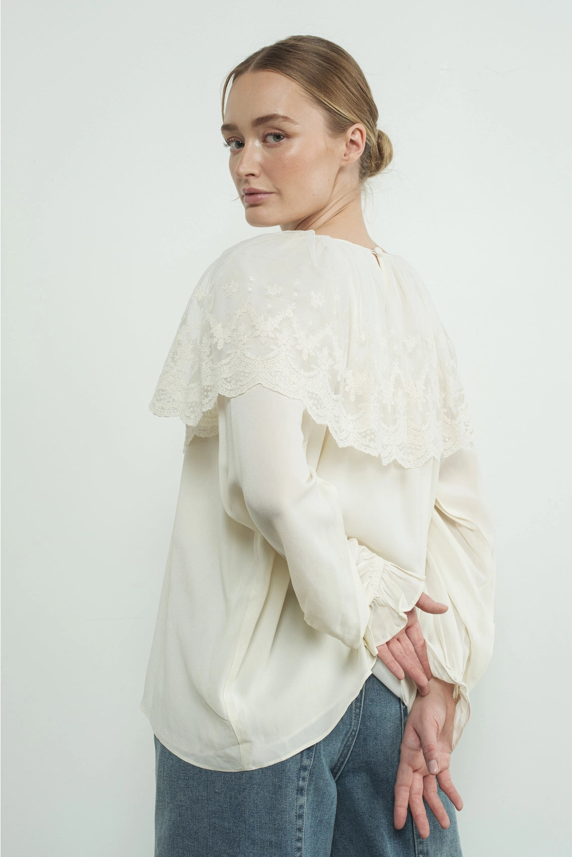 Lace Cape Blouse Top - Cream