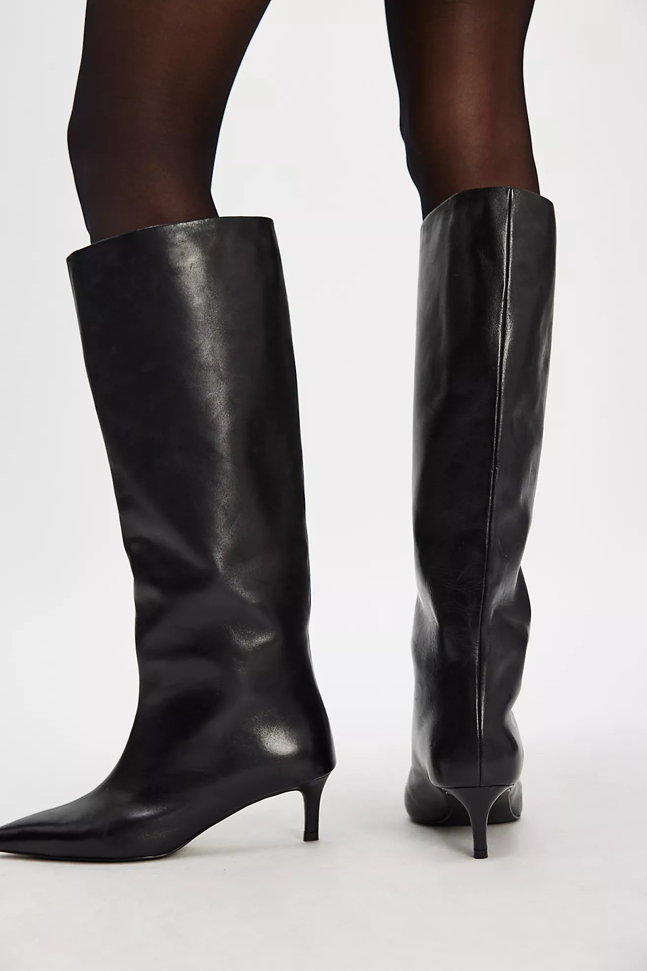 Free People - Kiki Kitten Heel Boots - Black Leather