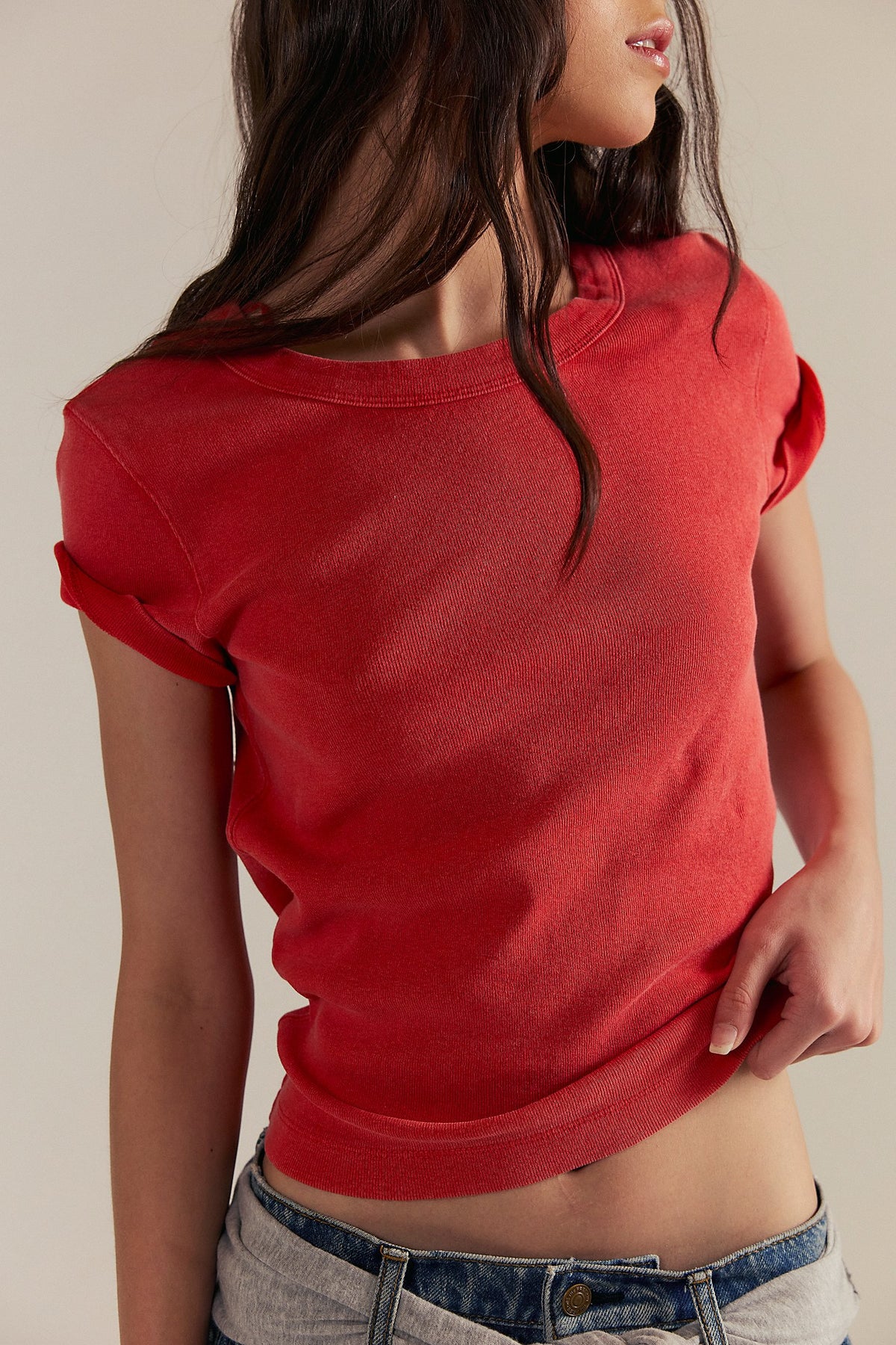 Free People - Atlas Crew Tee - Fiery Red