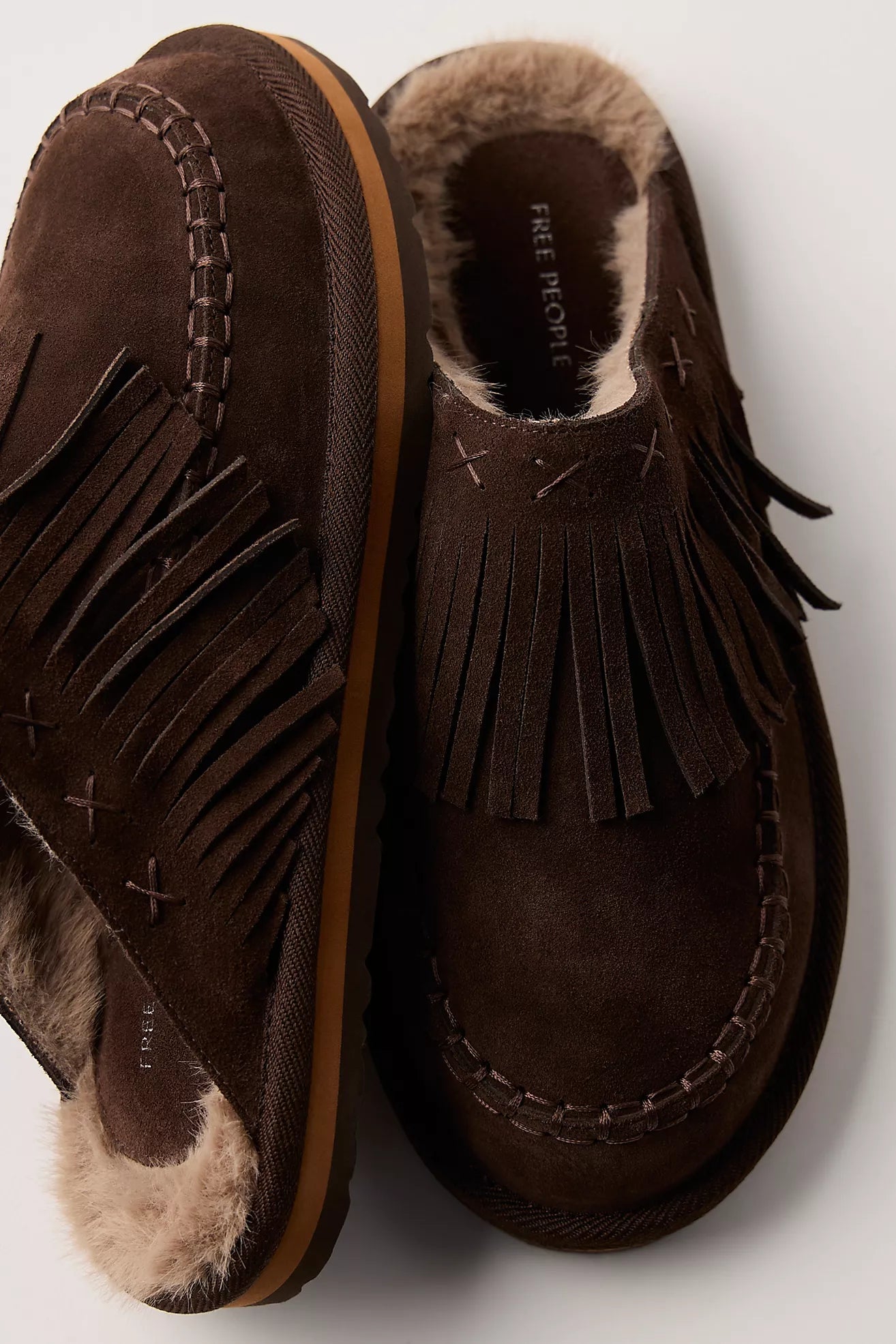 Free People - Fallon Fringe Mules - Chocolate Suede
