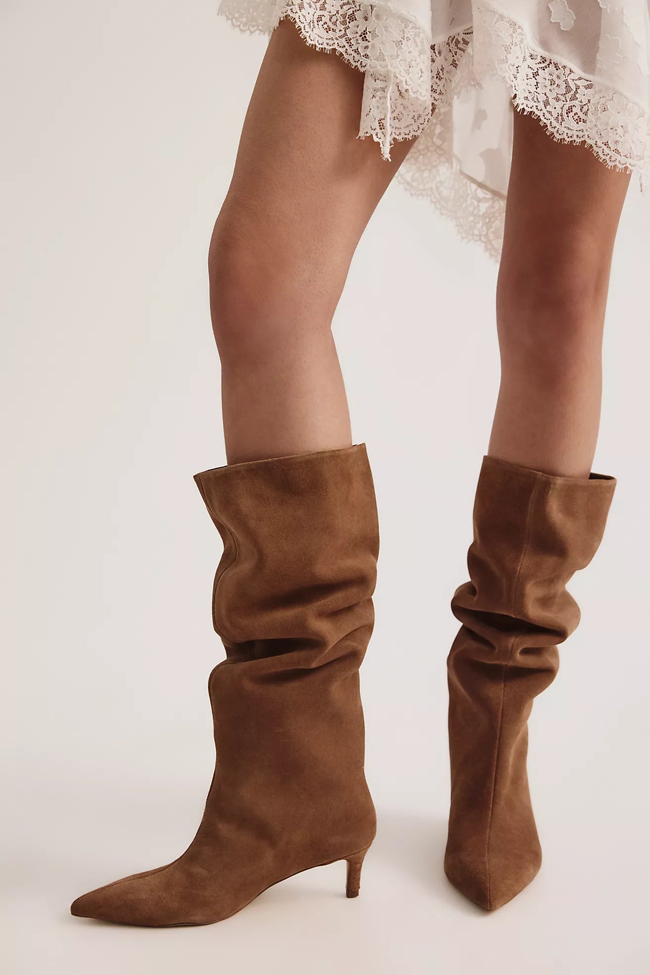 Free People - Kiki Kitten Heel Boot - Tan Suede
