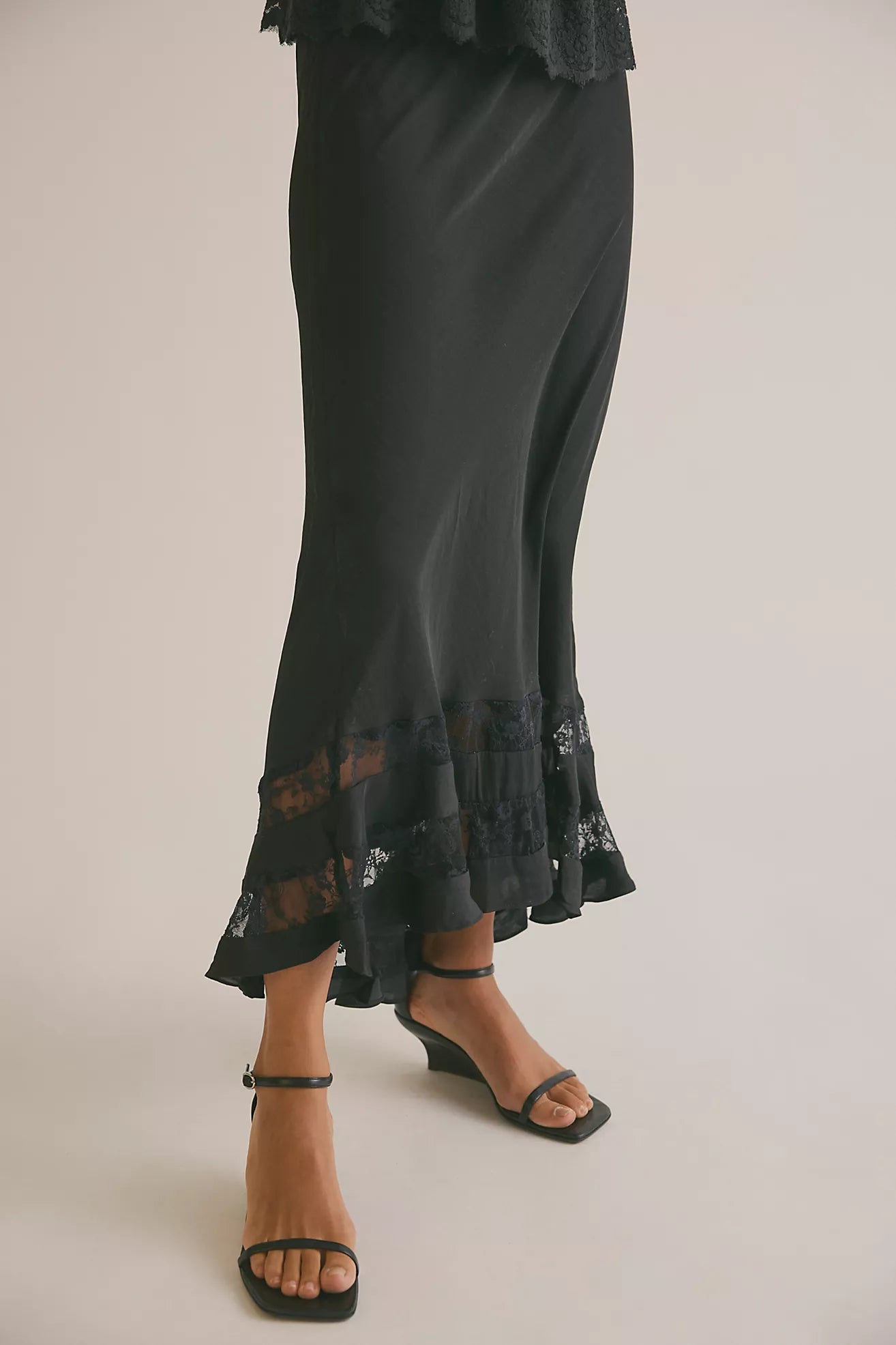 Free People - Long Lost Lover 1/2 Slip Skirt - Black