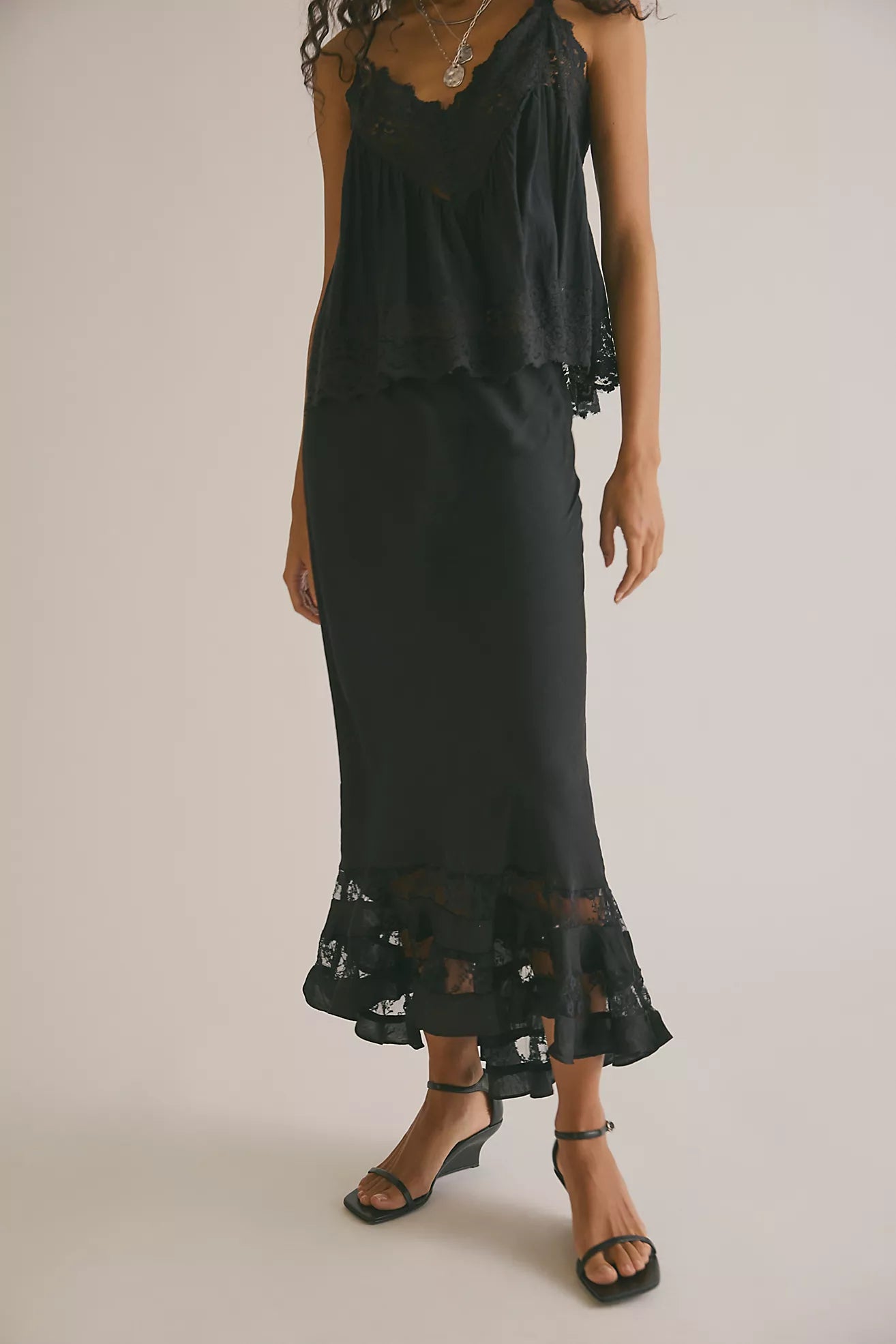 Free People - Long Lost Lover 1/2 Slip Skirt - Black