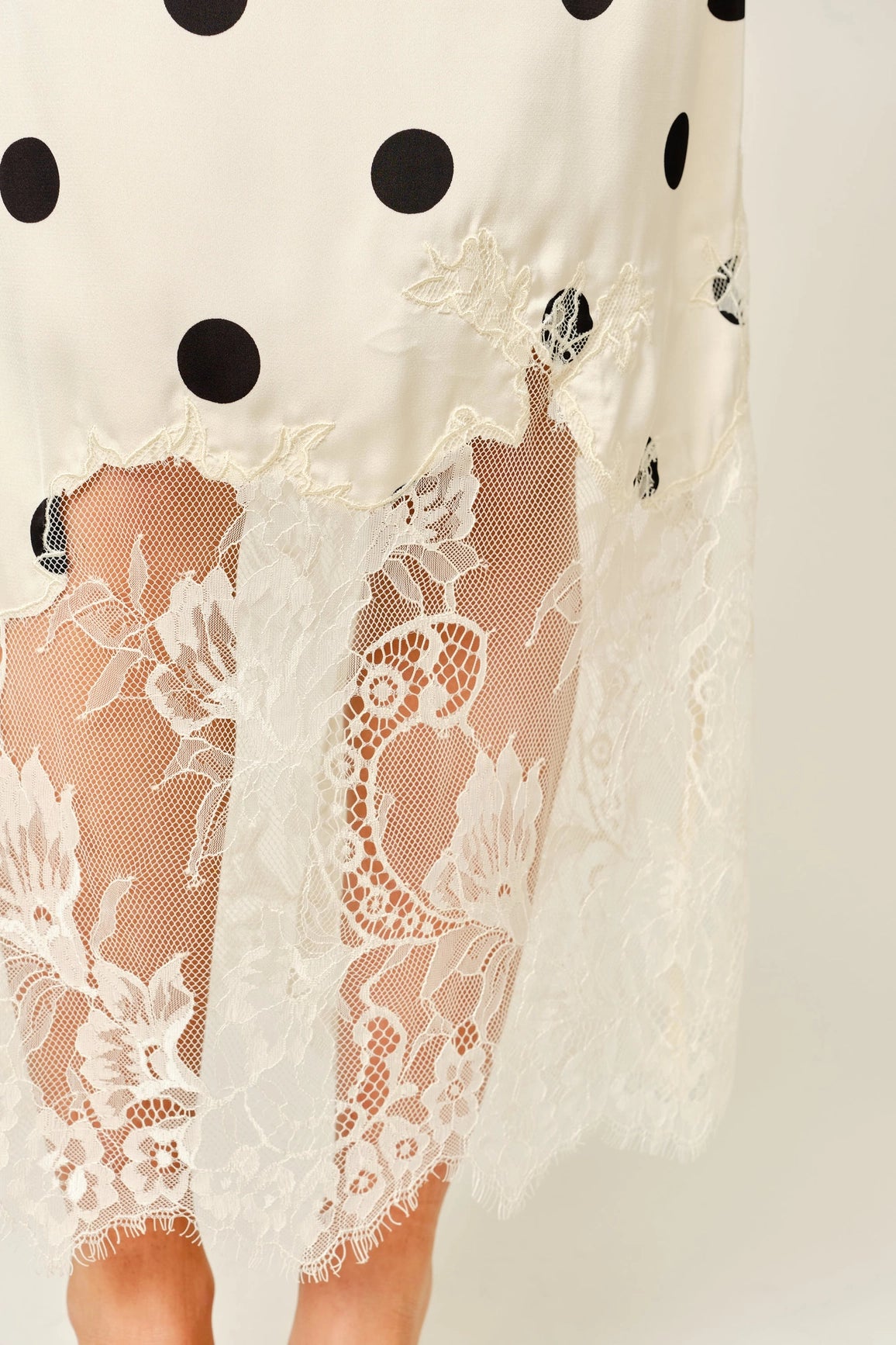 Polka Dot Lace Satin Midi Skirt