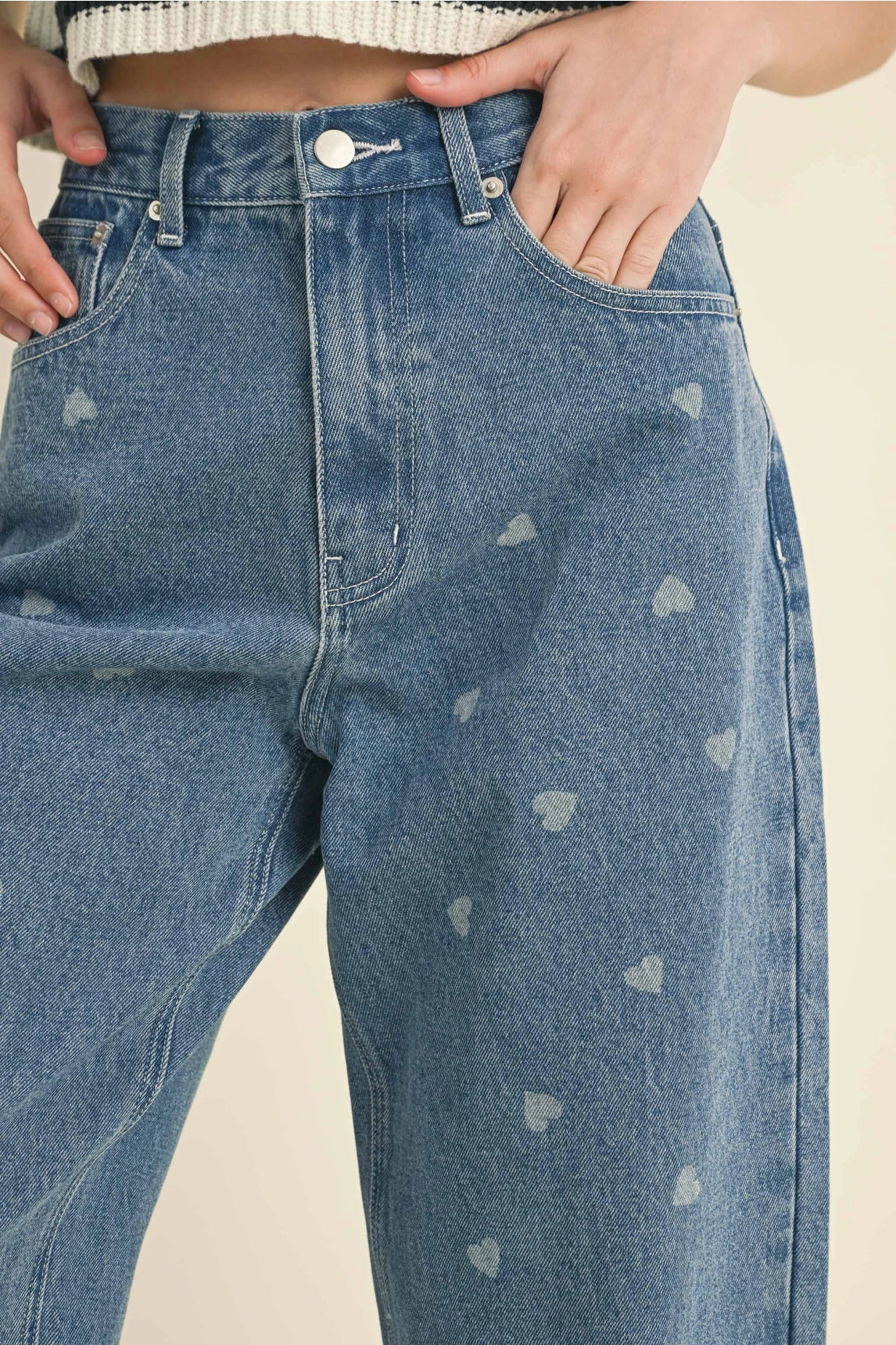 Heart Printed Denim Jeans