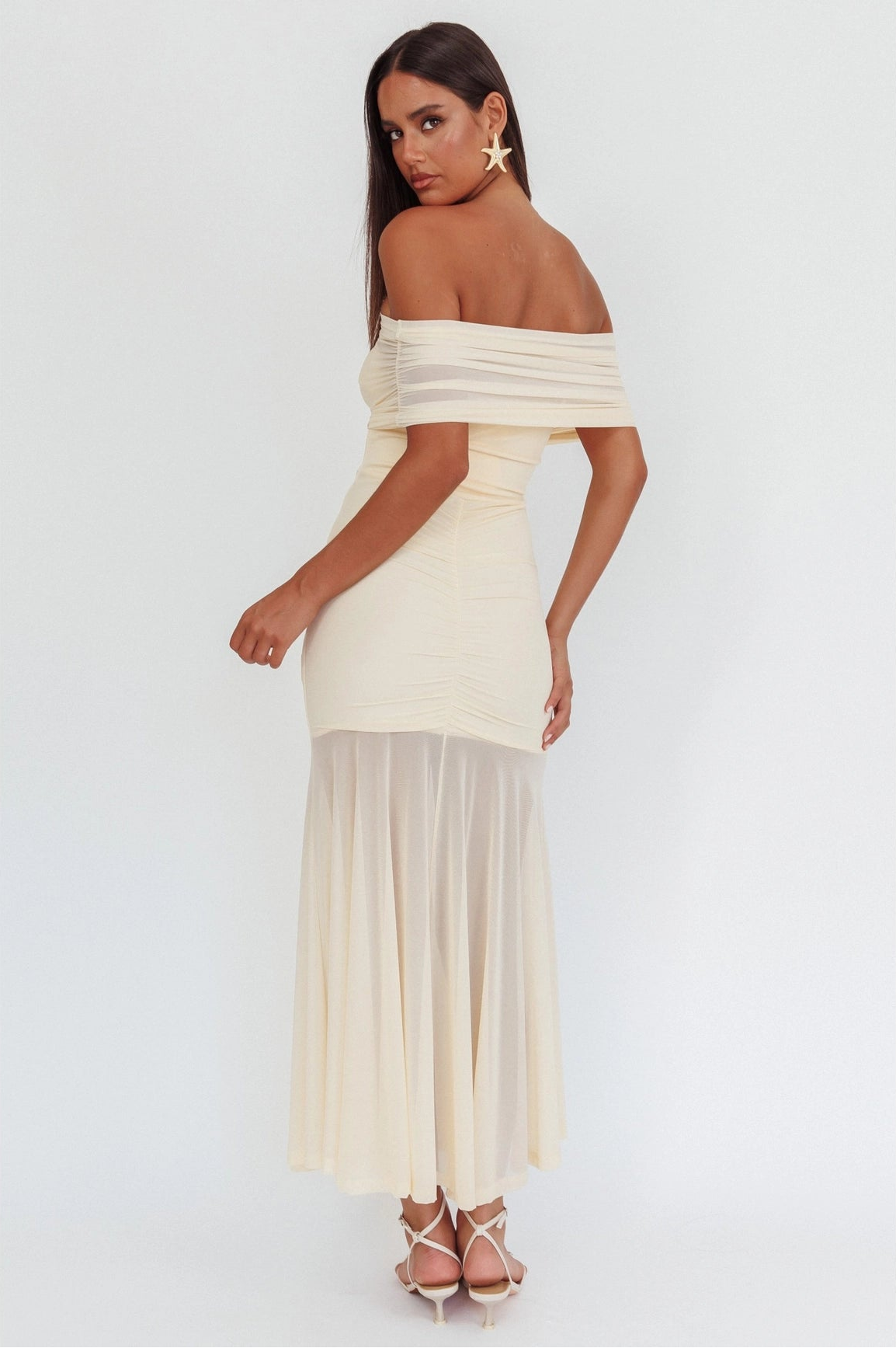 Off Shoulder Sheer Maxi Dress