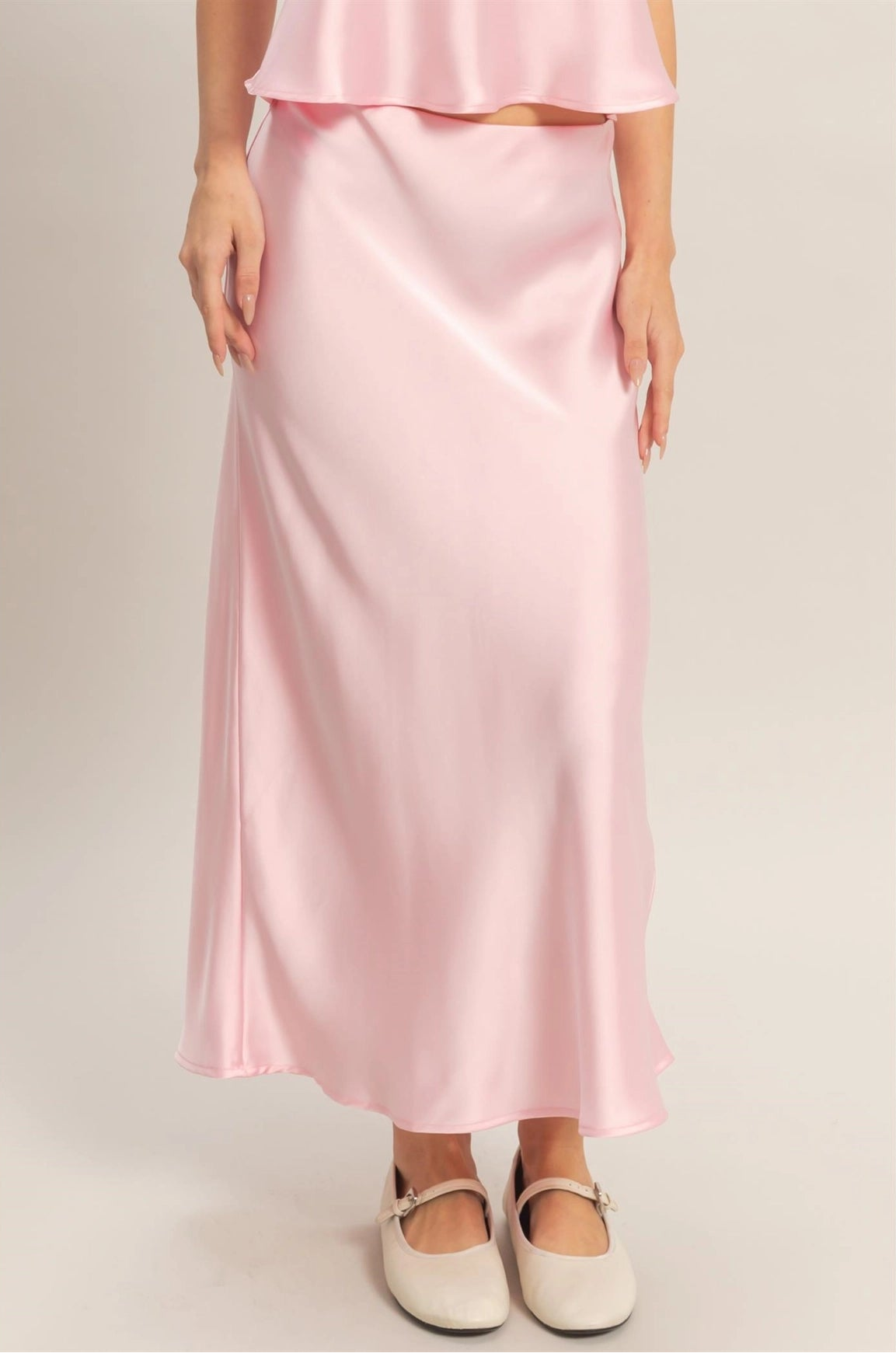 Satin Midi Skirt - Soft Pink
