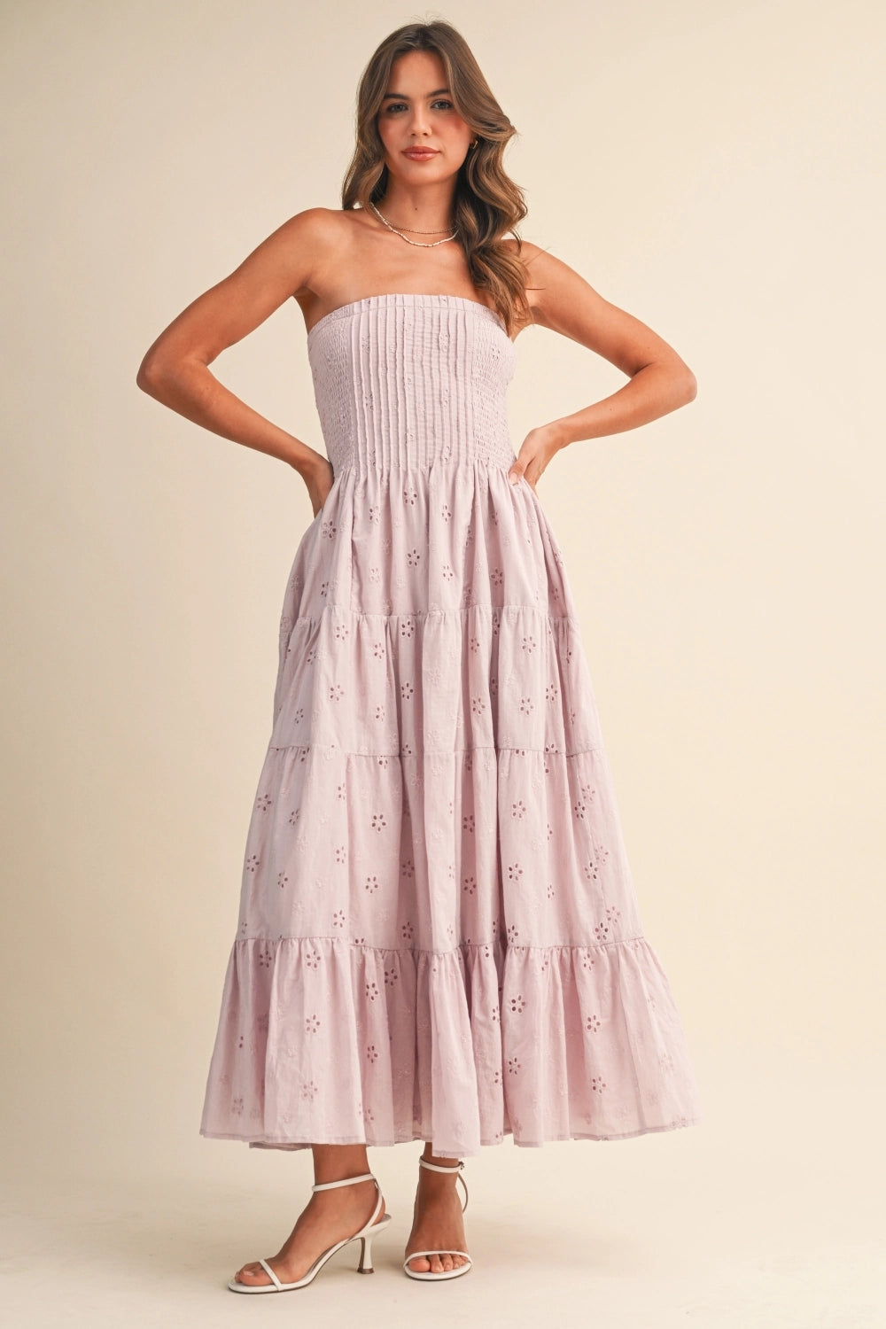Summer Lace Midi Dress - Light Pink