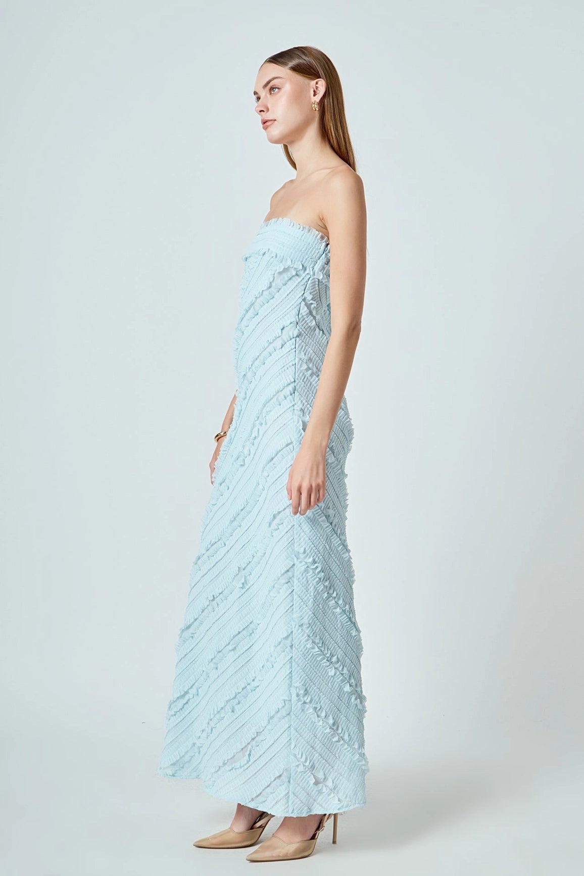 Endless Rose - Strapless Ruffled Maxi Dress - Icy Blue