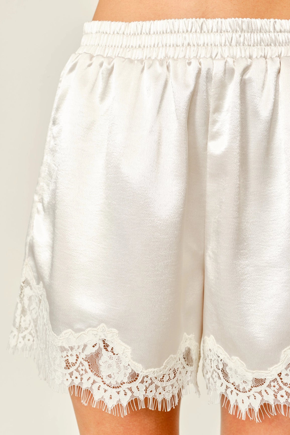 Satin Lace Shorts - Champagne
