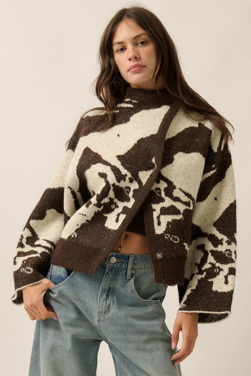 Abstract Print Knit Sweater