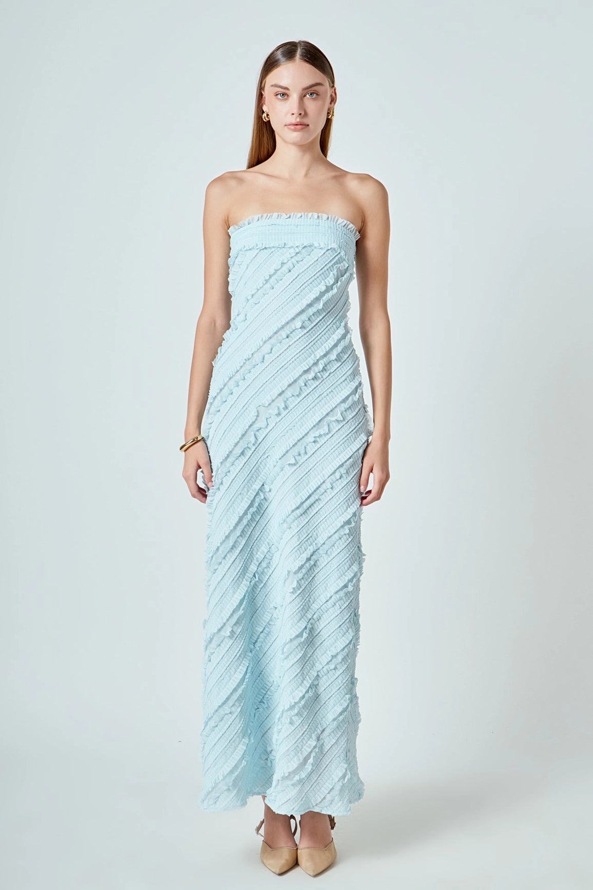 Endless Rose - Strapless Ruffled Maxi Dress - Icy Blue