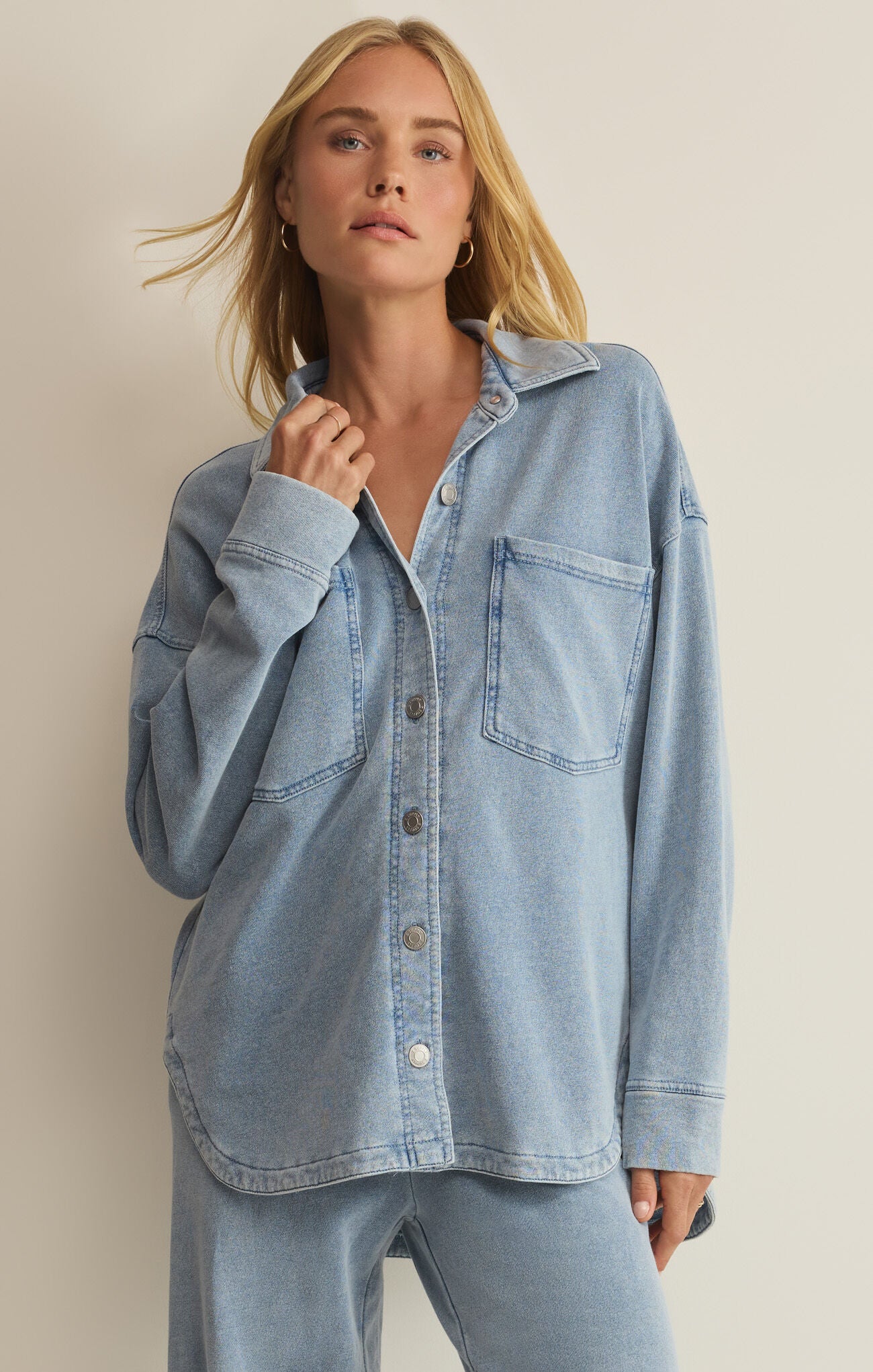 Z Supply All Day Knit Denim Jacket - Ocean Air Indigo