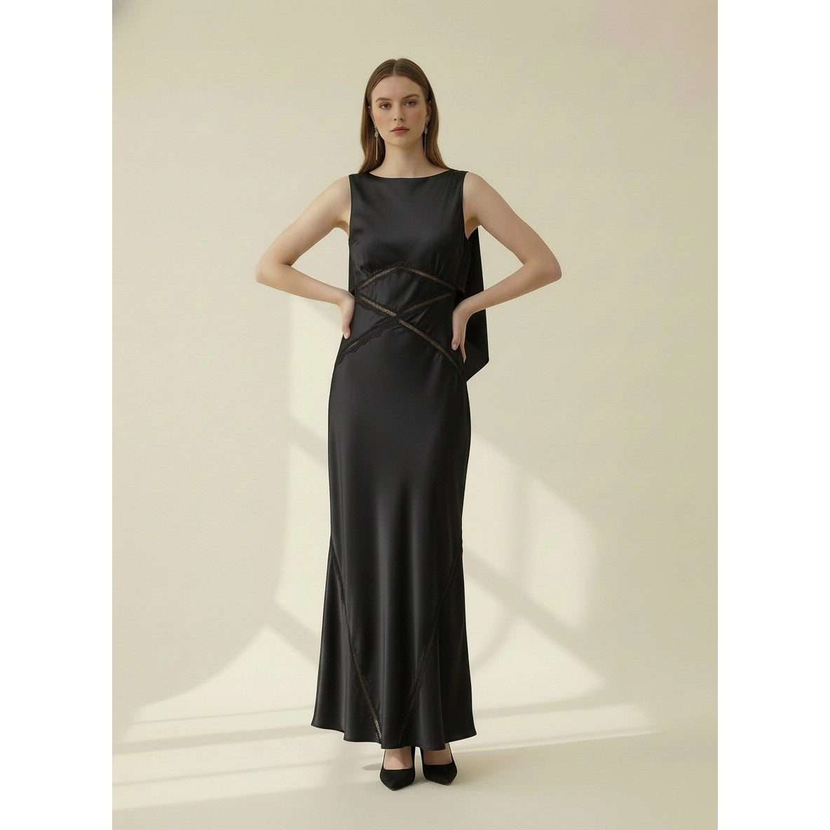 Draped Black Maxi Dress