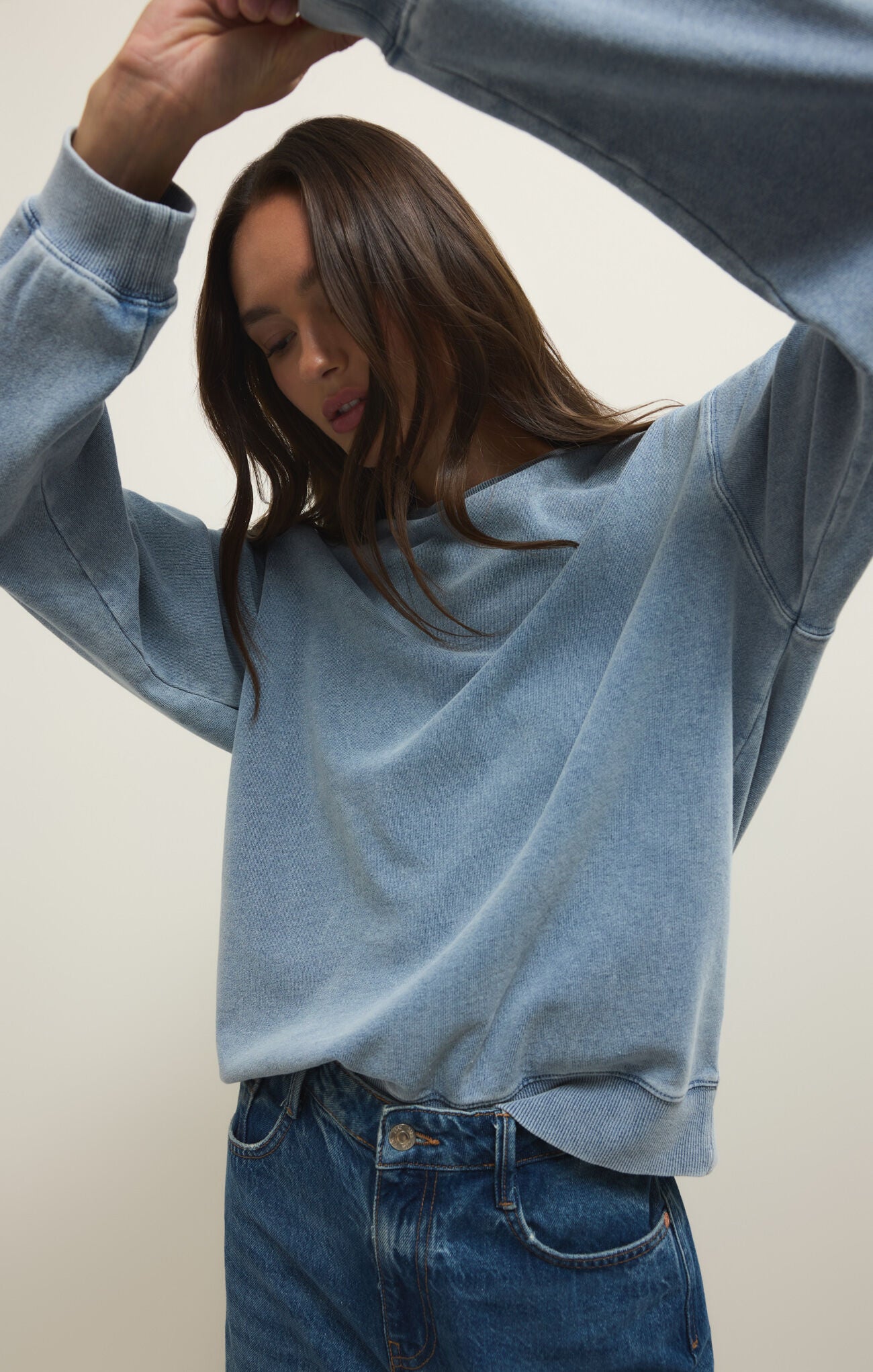 Z Supply Boyfriend Denim Sweatshirt - Ocean Air Indigo