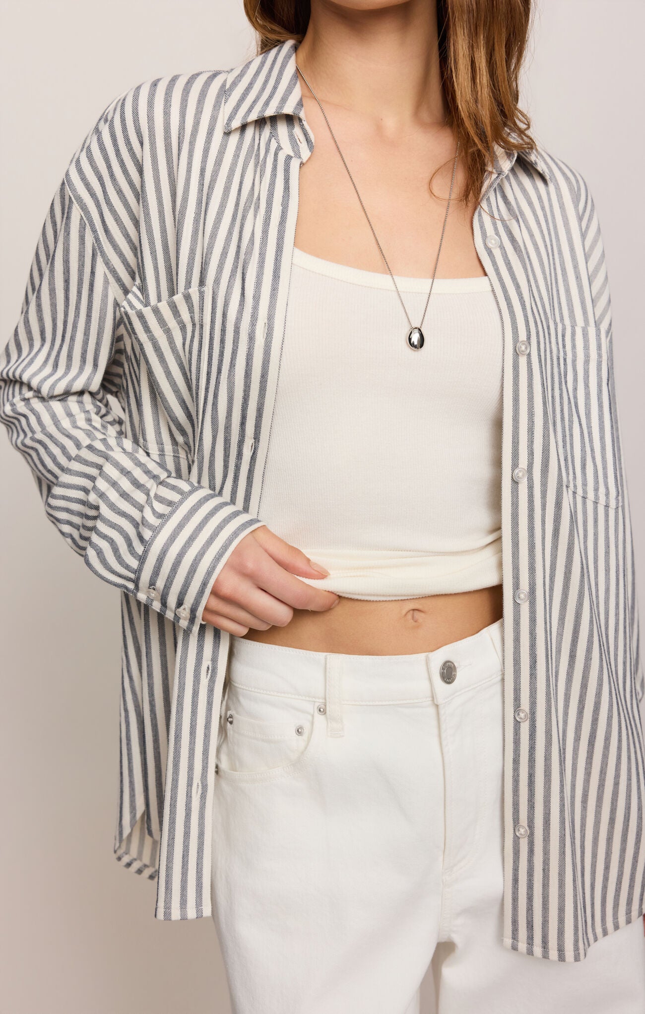 Z Supply Reese Button Up Stripe Top - Eclipse