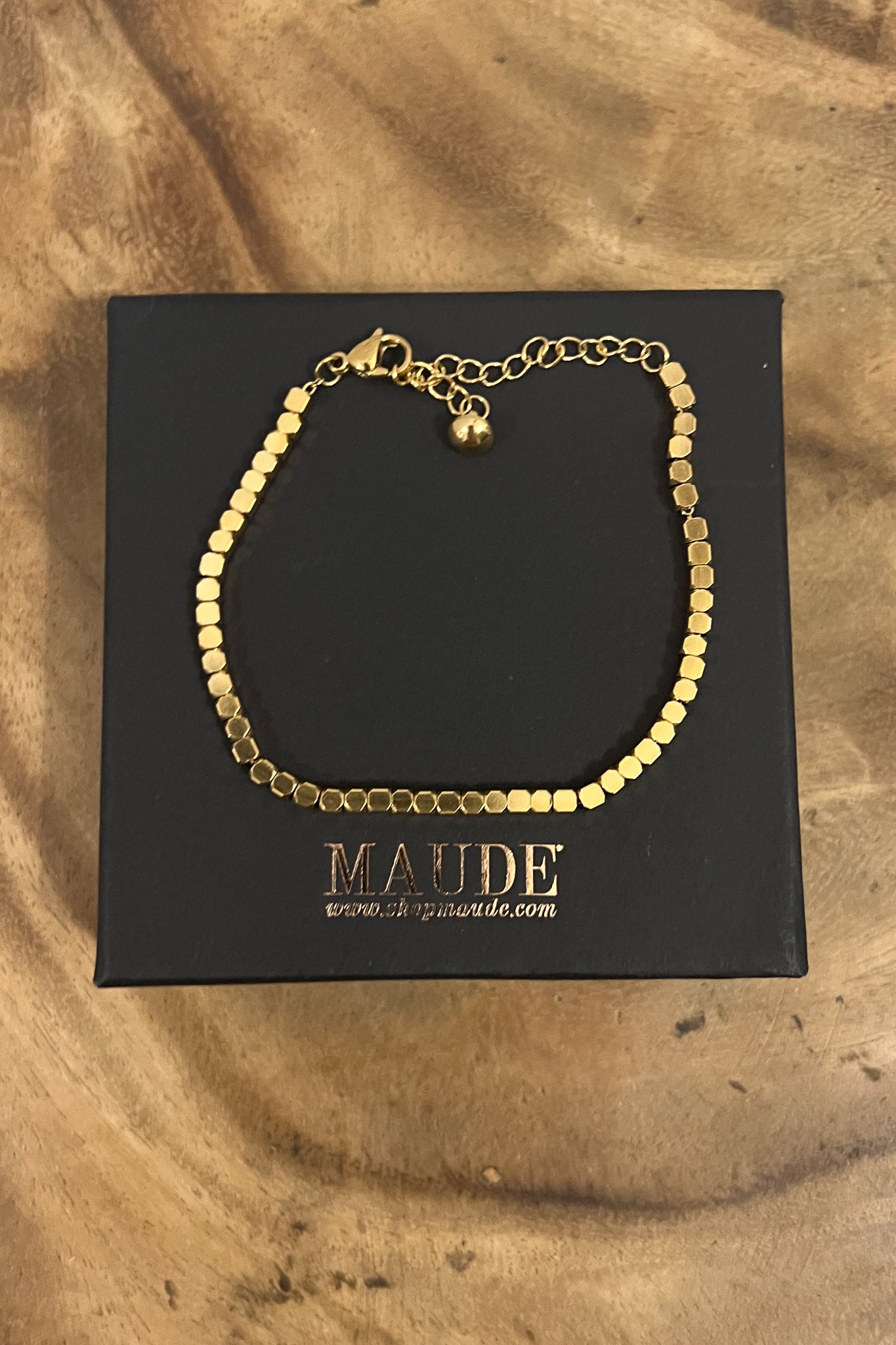 18K Square Beaded Gold Bracelet