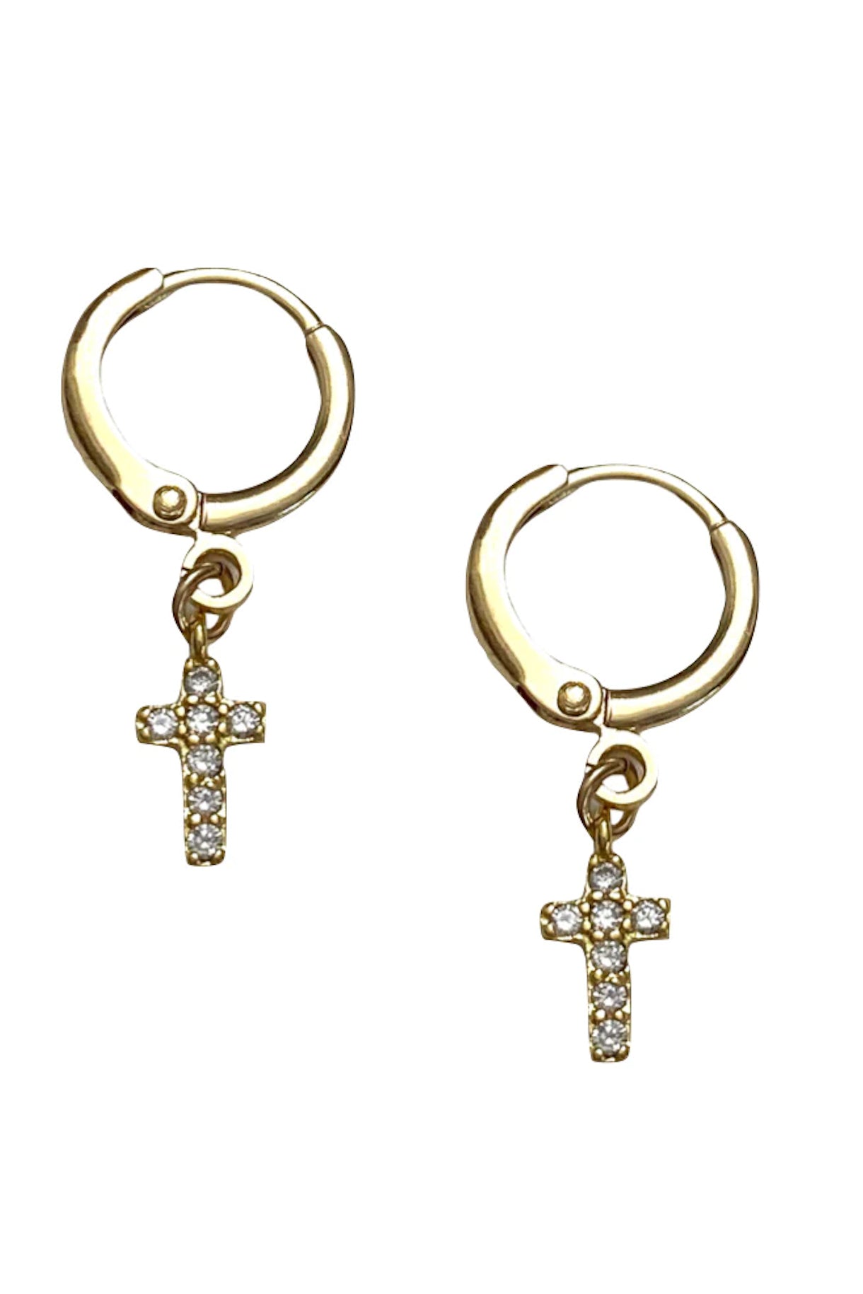 Farrah B Pave Cross Huggie Earrings
