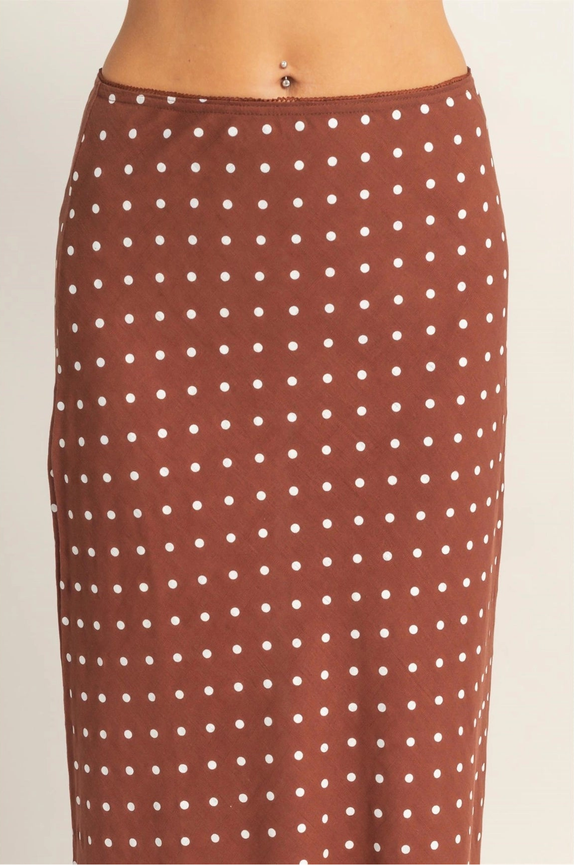 Polka Dot A-line Maxi Skirt - Brown