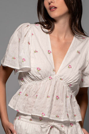 Floral Embroidered Pointelle Top