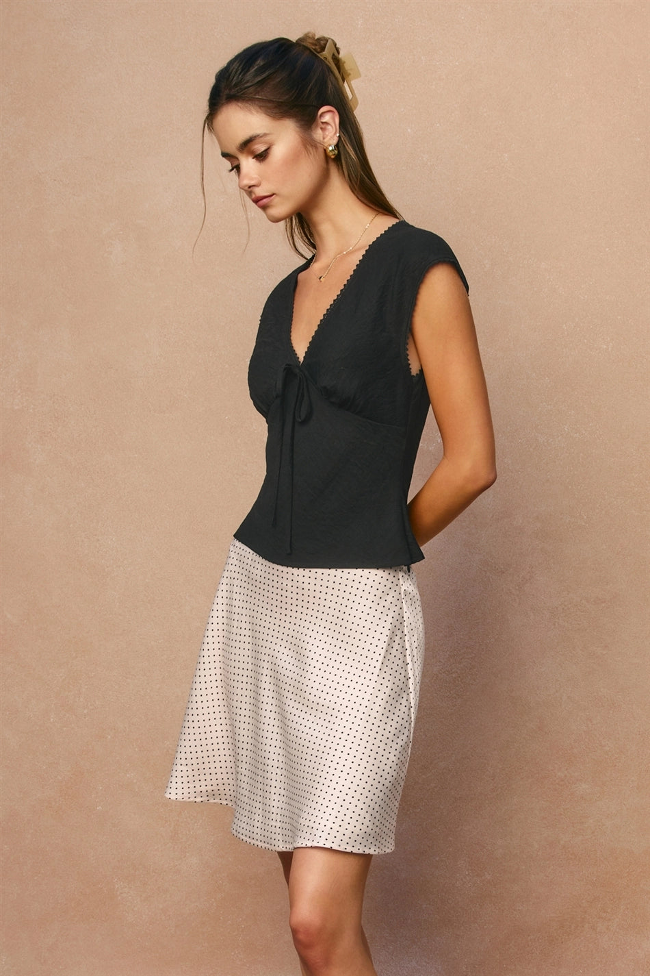 Satin Polka Dot Mini Skirt - Ivory