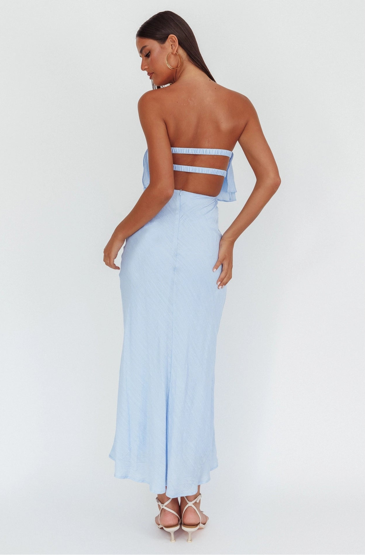 Baby Blue Strapless Ruffle Maxi Dress