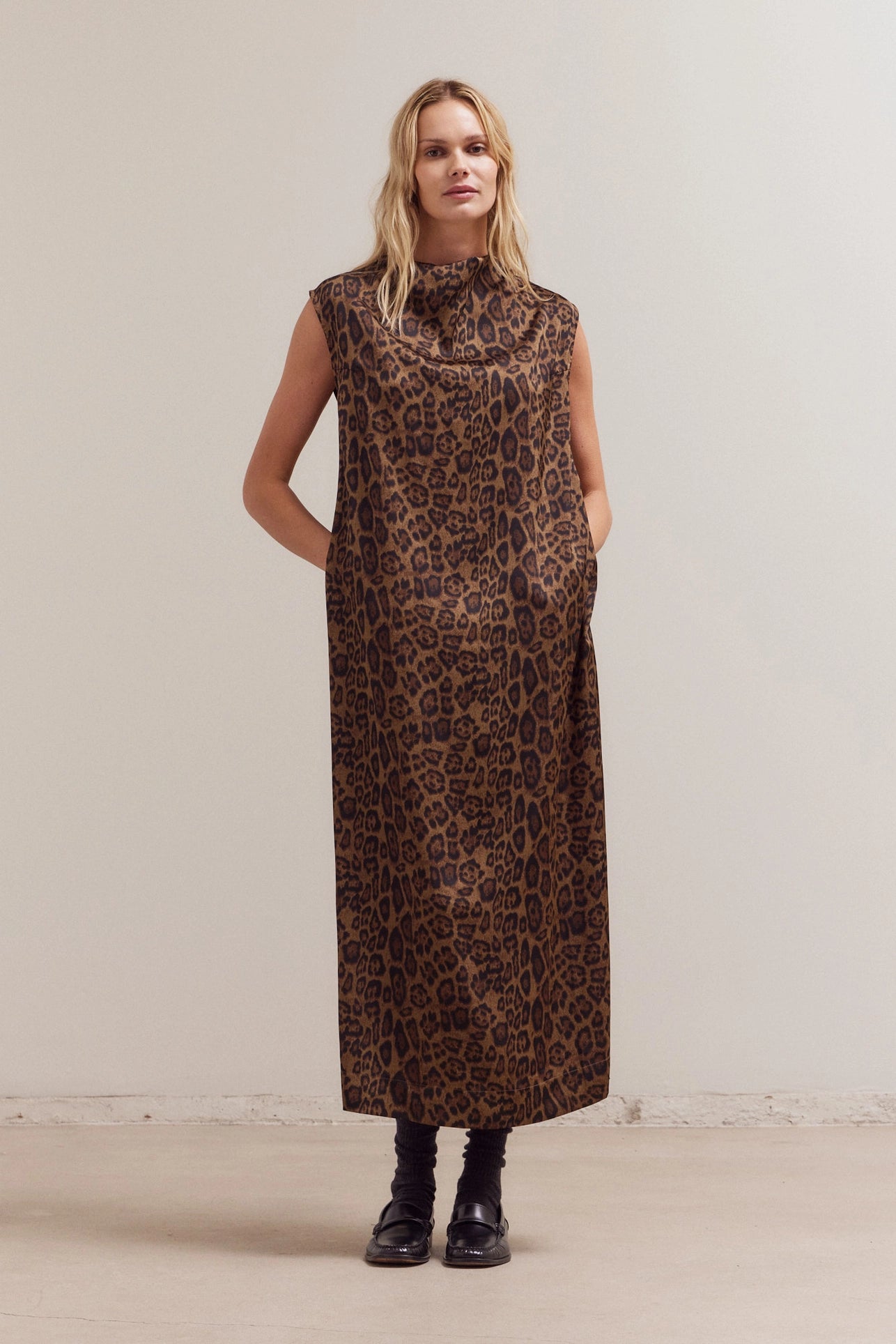 Leopard Mock Neck Maxi Dress