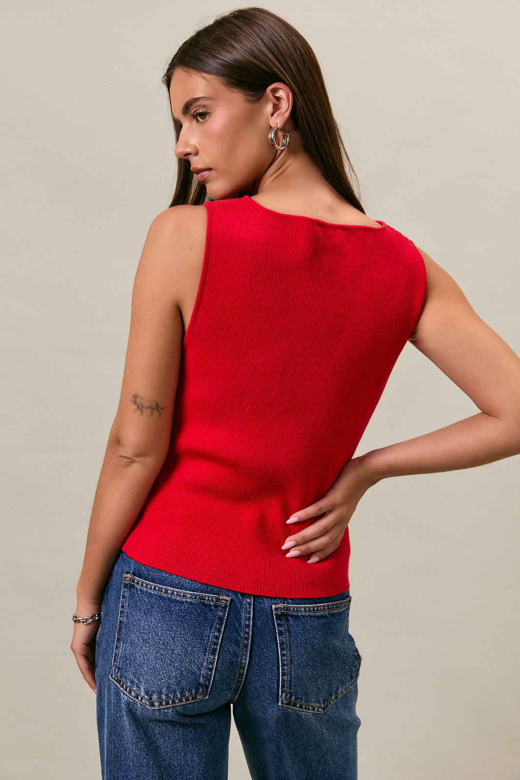 Boat Neck Button Down Sweater Vest - Red