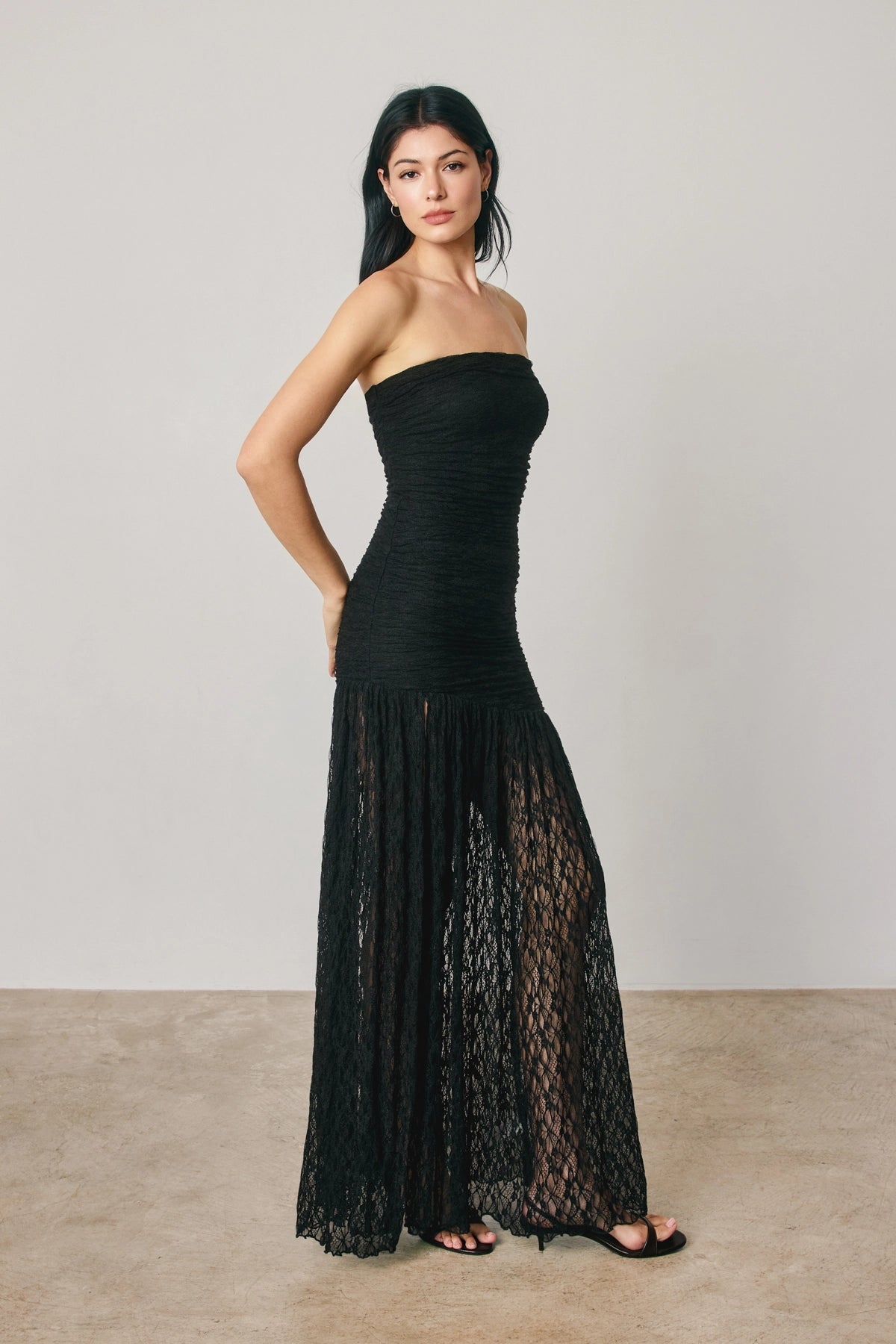 Ruched Strapless Maxi Dress - Black