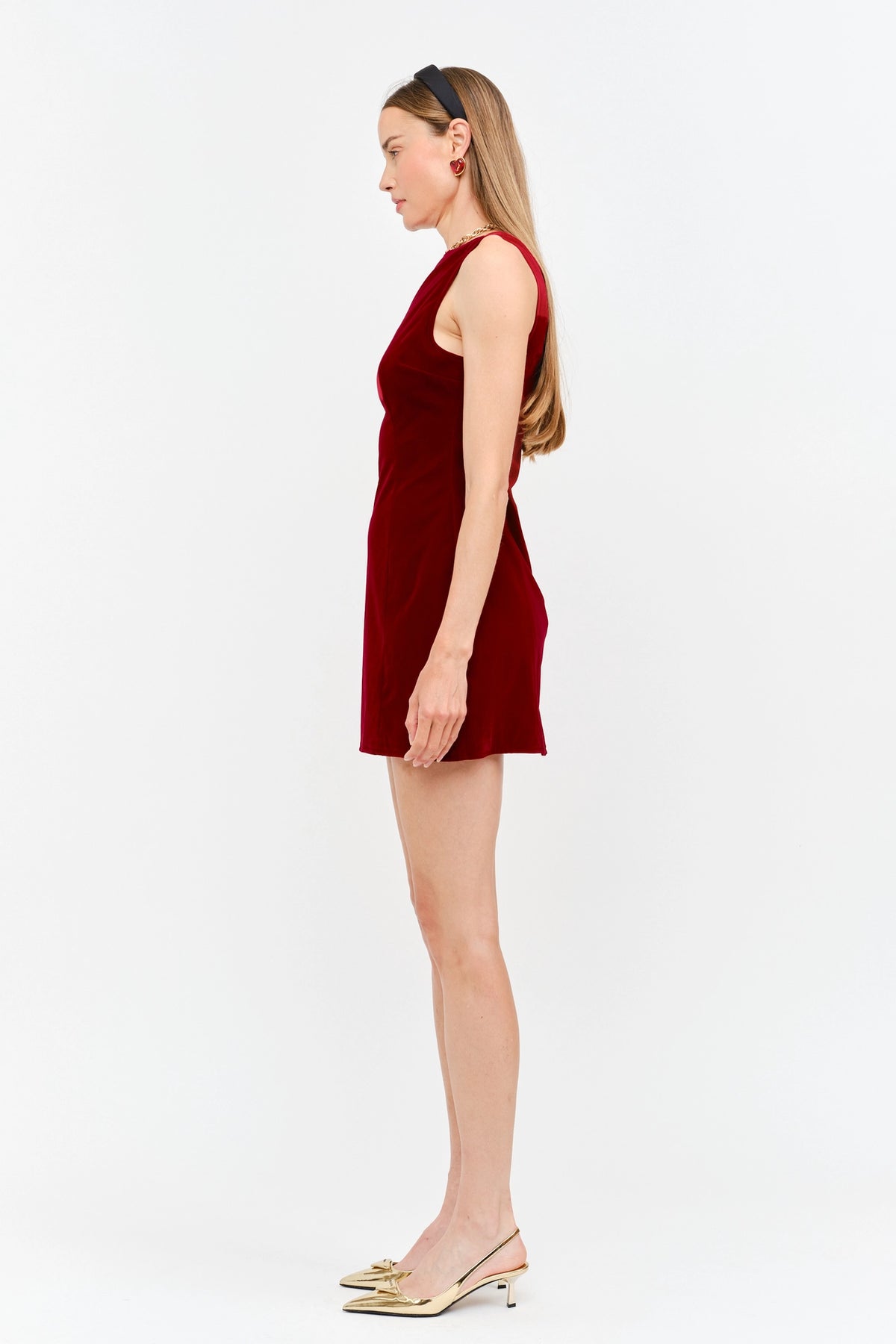 Carmine Velvet Mini Dress - Burgundy