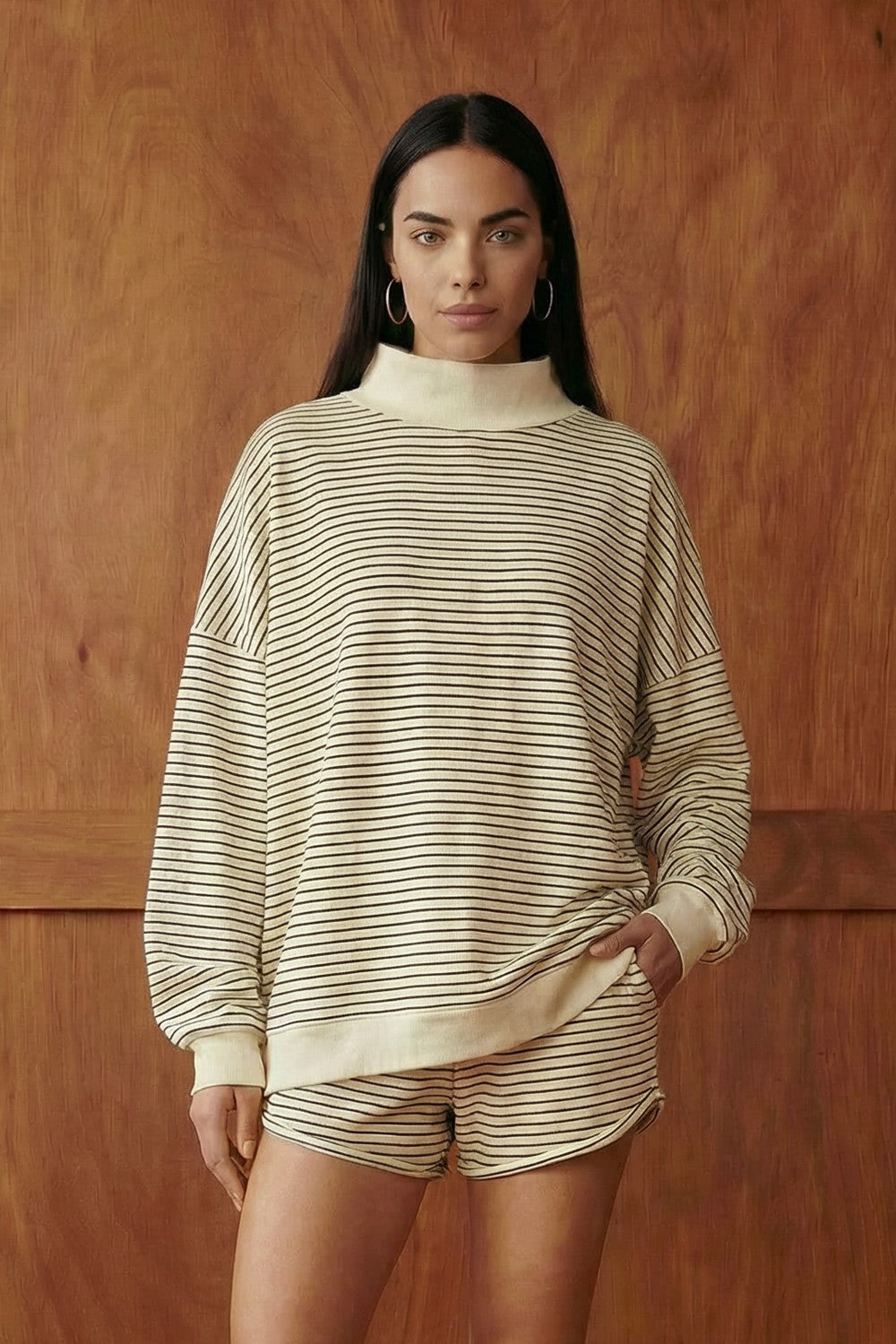 Striped Mock Neck Oversized Sweatshirt