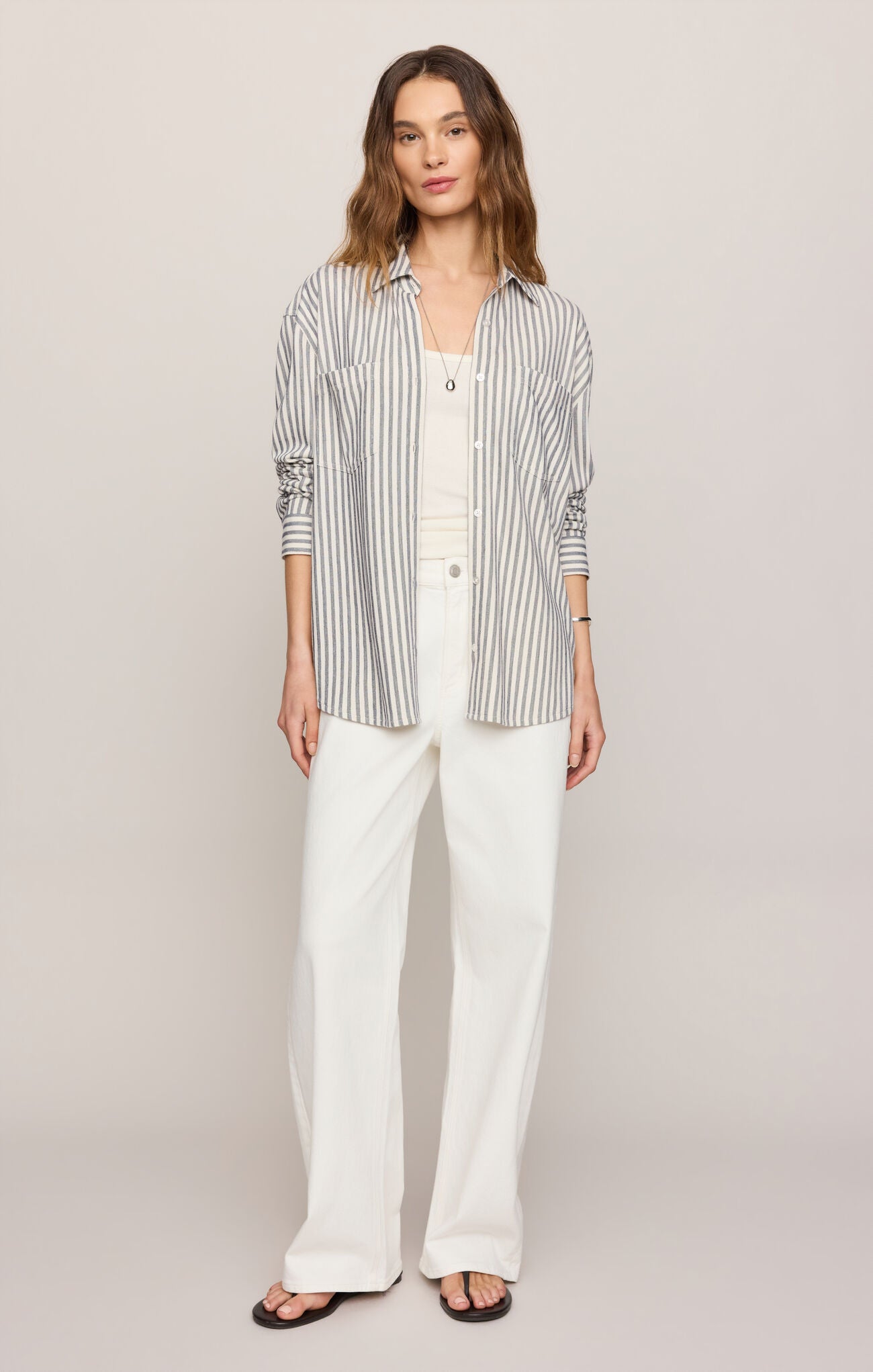 Z Supply Reese Button Up Stripe Top - Eclipse