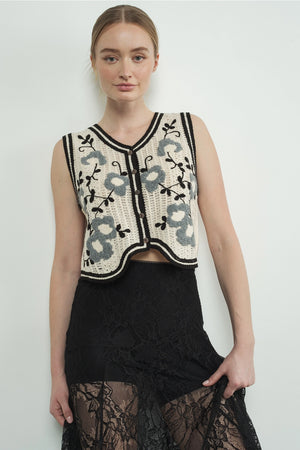 Embroidered Floral Crochet Vest